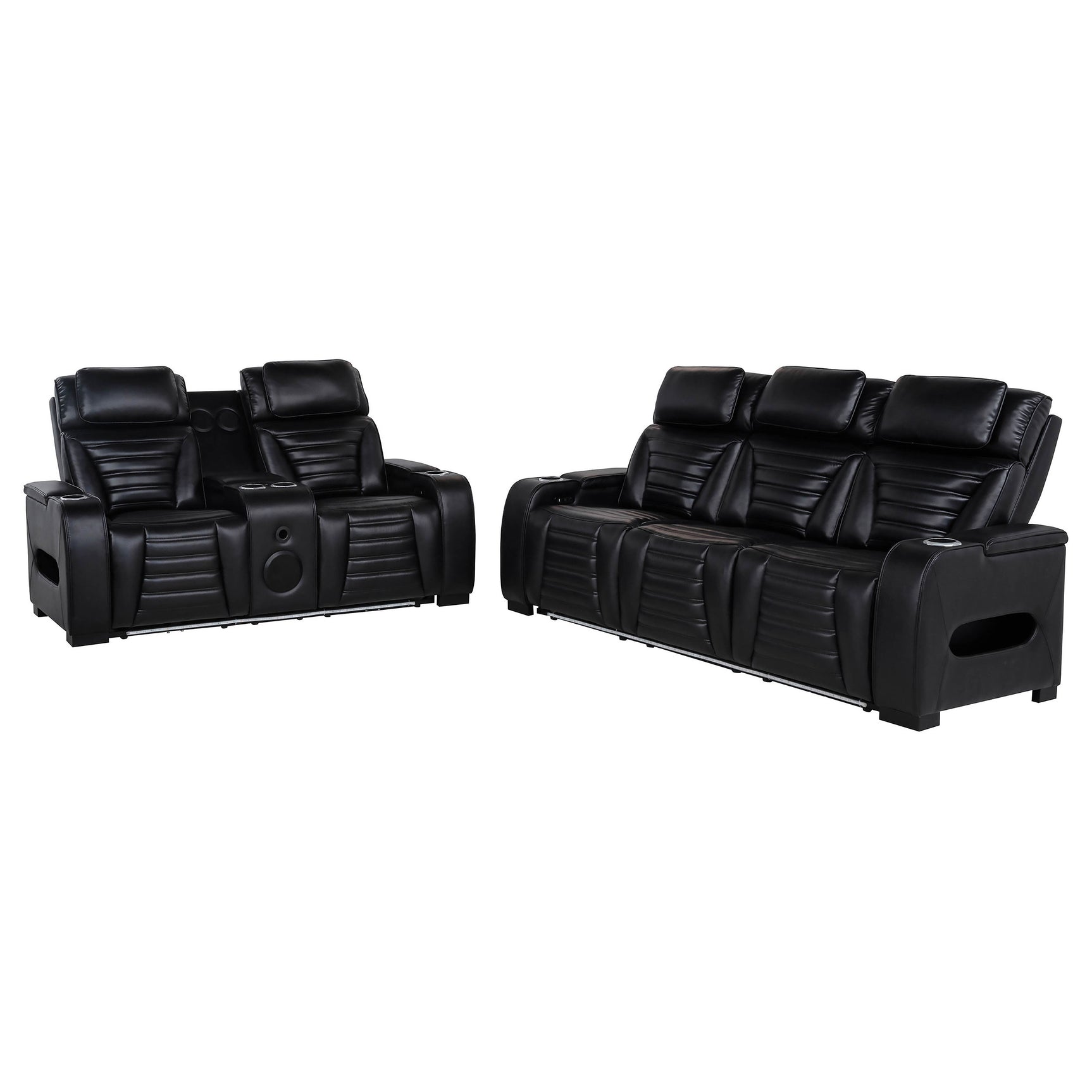 Tampa Furniture Outlet - Coaster - Zuma 2-piece Faux Leather Dual Power LED Sofa Set Black - 603251PP-S2