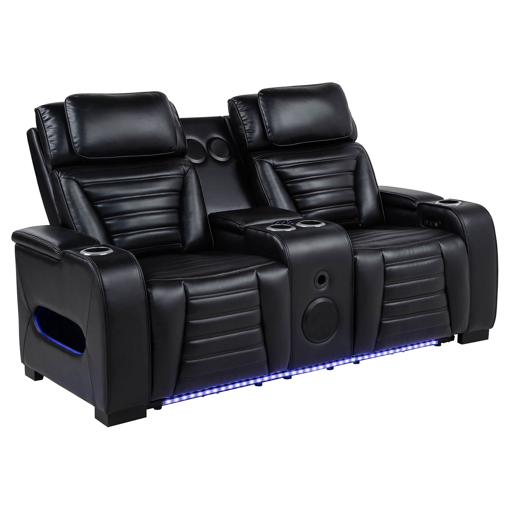 Tampa Furniture Outlet - Coaster - Zuma Faux Leather Dual Power Reclining LED Loveseat Black - 603252PP