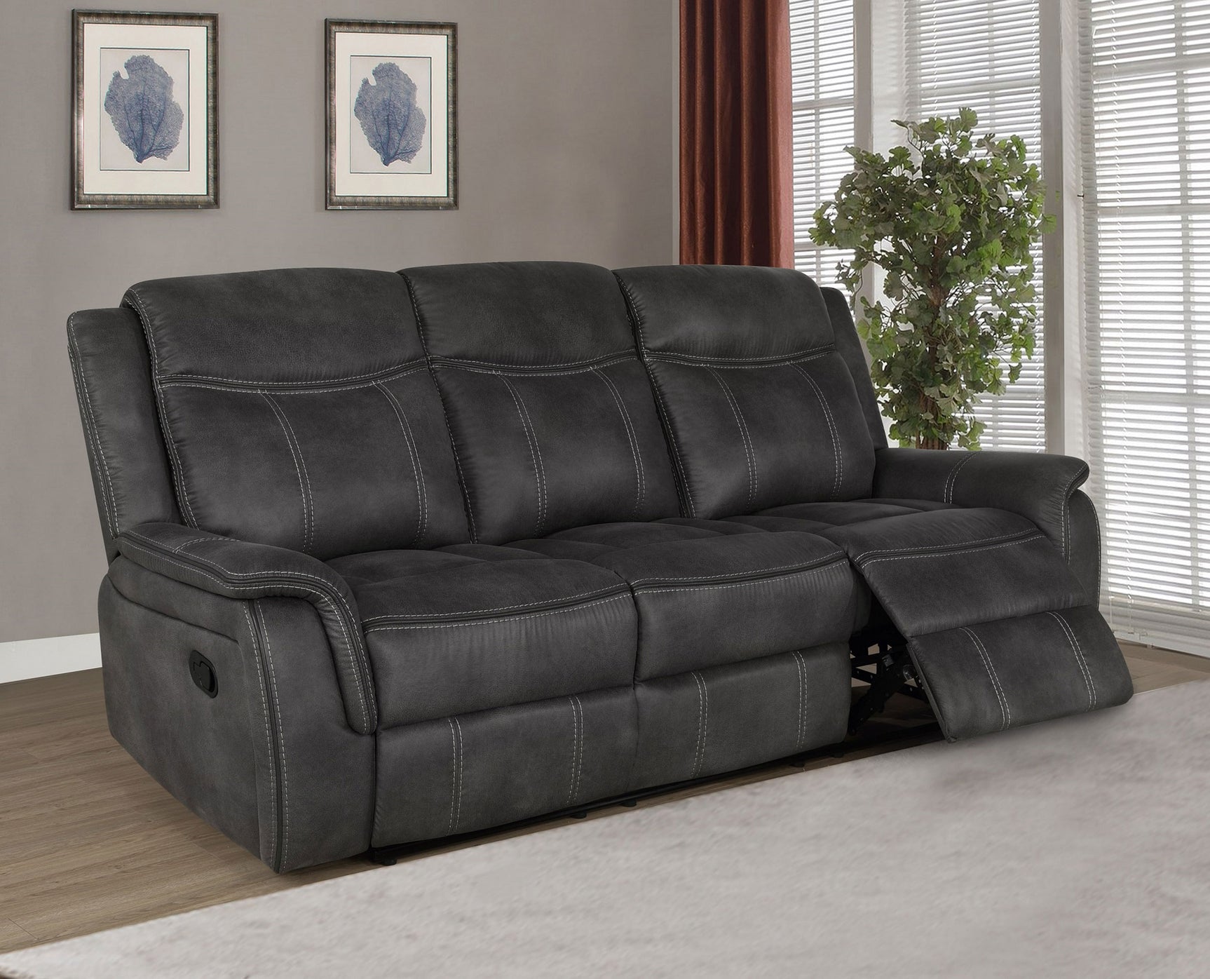 Lawrence Upholstered Padded Arm Reclining Sofa Charcoal - Tampa Furniture Outlet