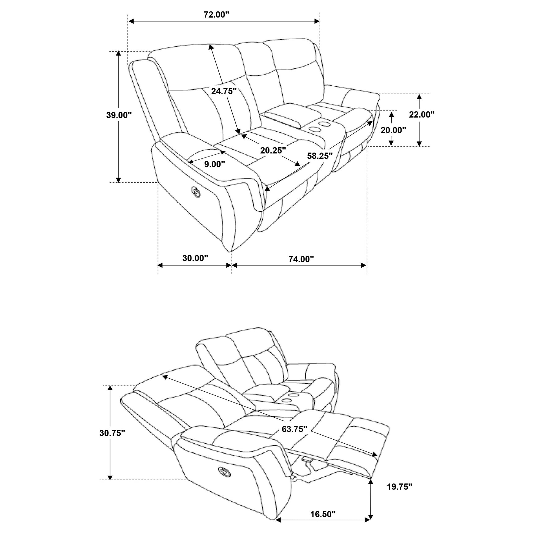 Lawrence Upholstered Padded Arm Reclining Loveseat Charcoal - Tampa Furniture Outlet