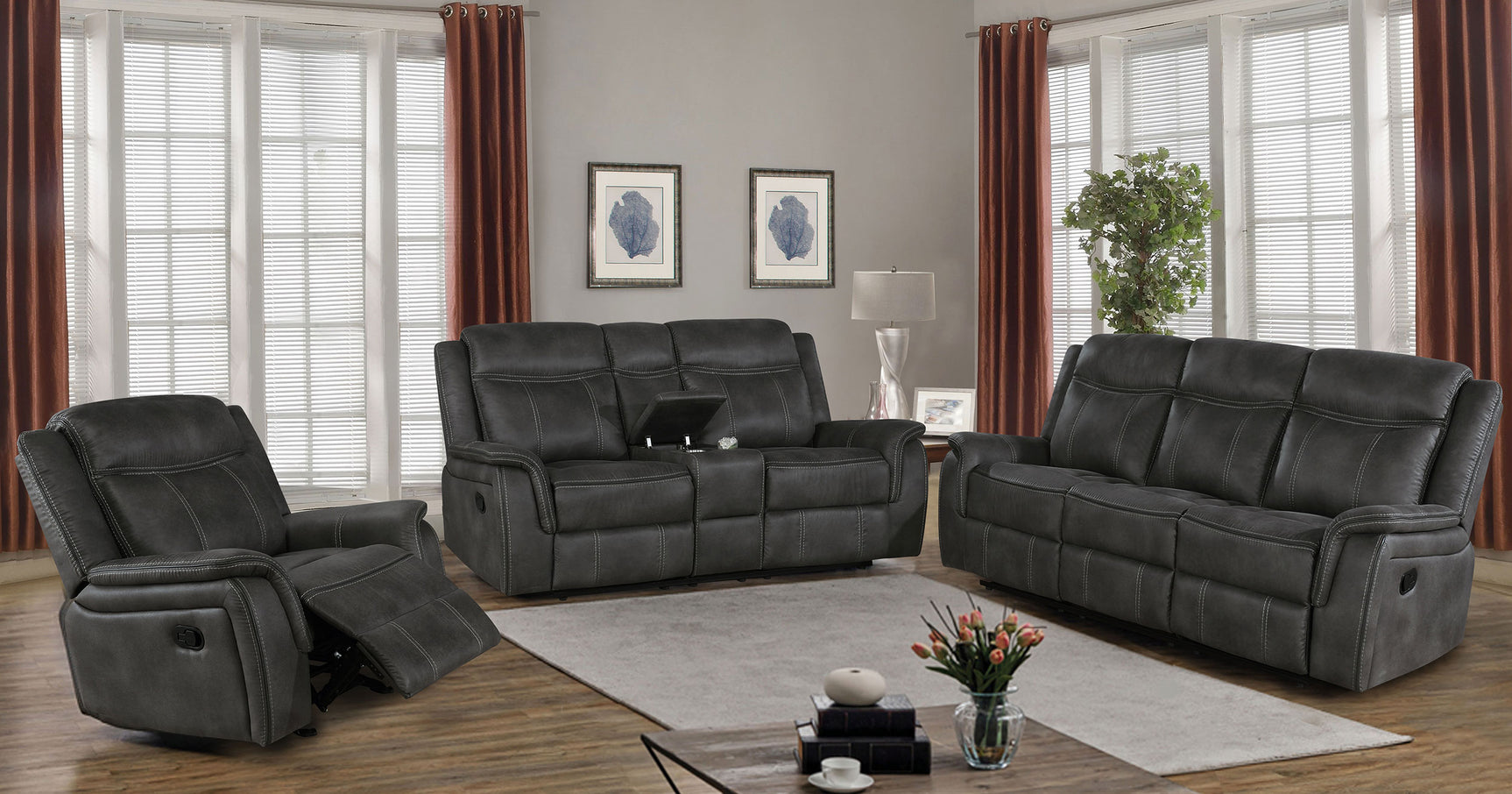 Lawrence Upholstered Padded Arm Glider Recliner Charcoal - Tampa Furniture Outlet