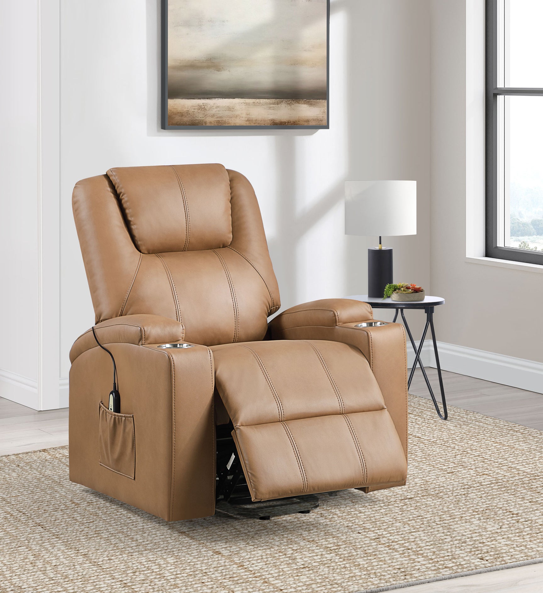 Armstrong Upholstered Power Lift Massage Recliner Camel - Tampa Furniture Outlet