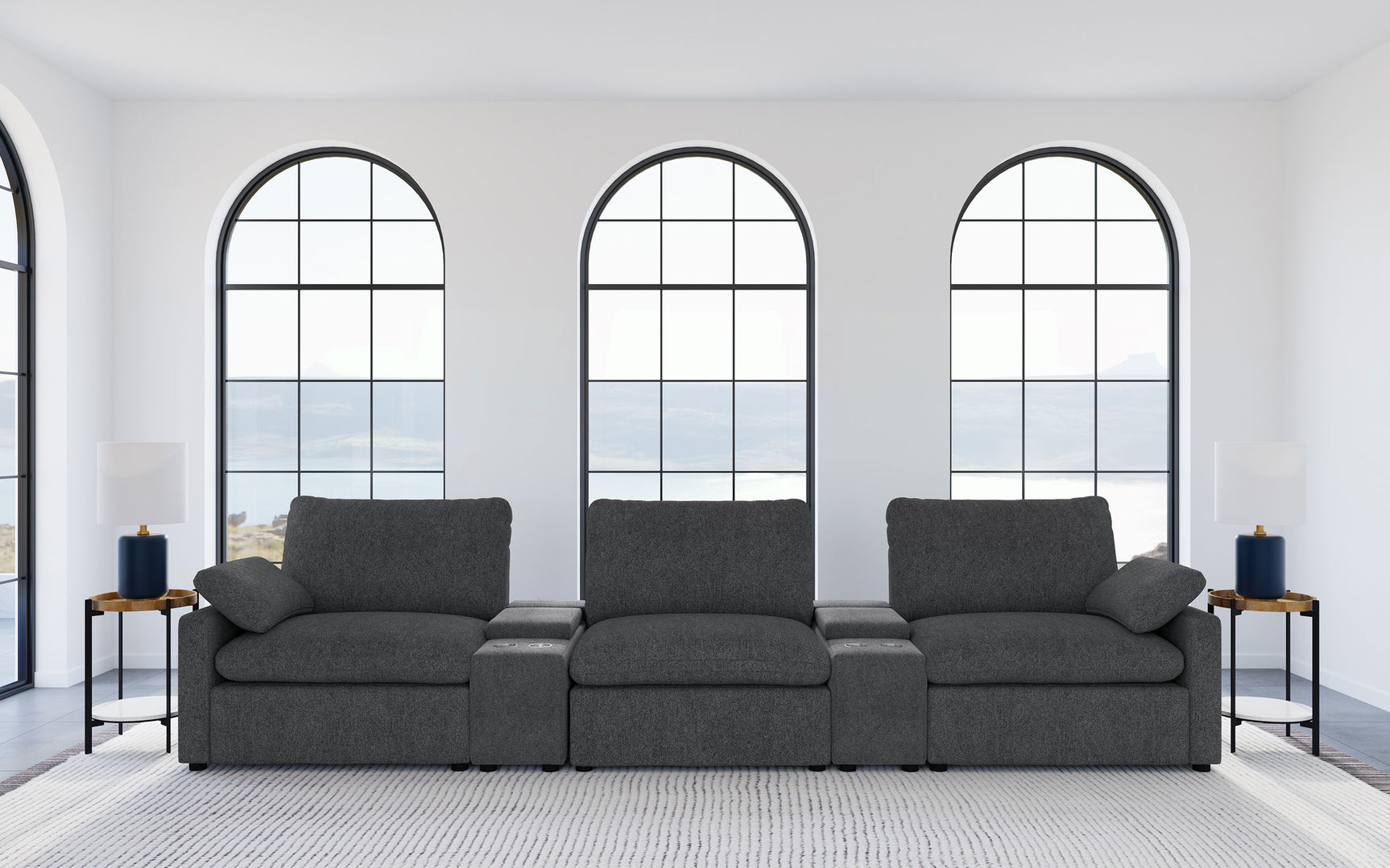 Collins 5-Piece Power Reclining Home Theater Seating Dark Grey - Tampa Furniture Outlet
