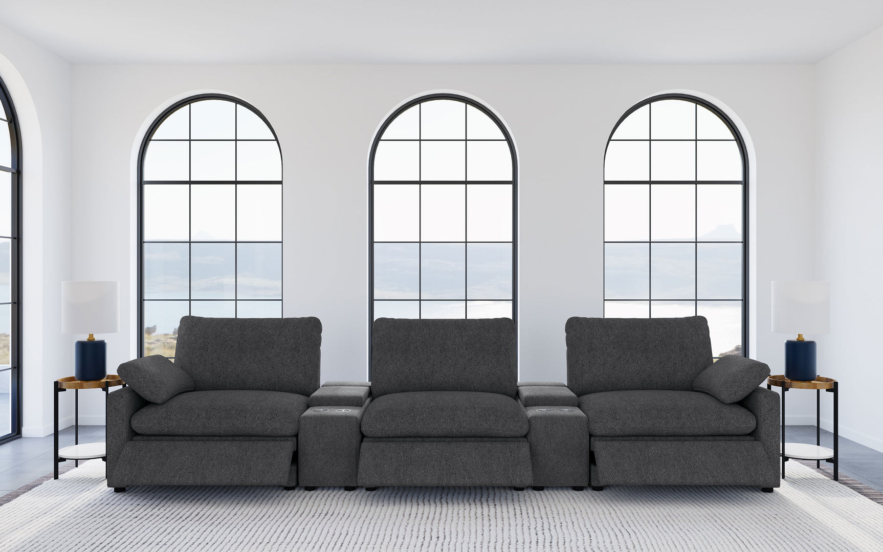 Collins 5-Piece Power Reclining Home Theater Seating Dark Grey - Tampa Furniture Outlet