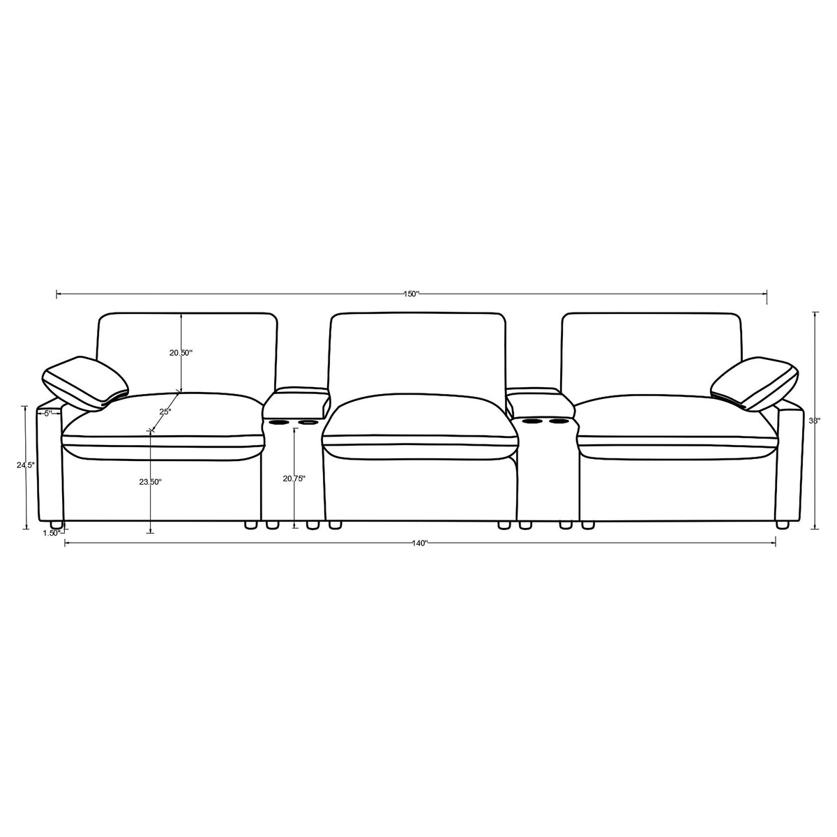 Collins 5-Piece Power Reclining Home Theater Seating Dark Grey