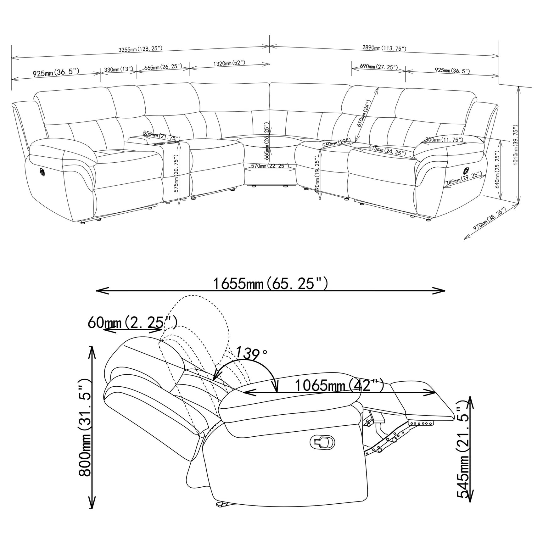 Bahrain 6-piece Modular Reclining Sectional Sofa Charcoal - Tampa Furniture Outlet