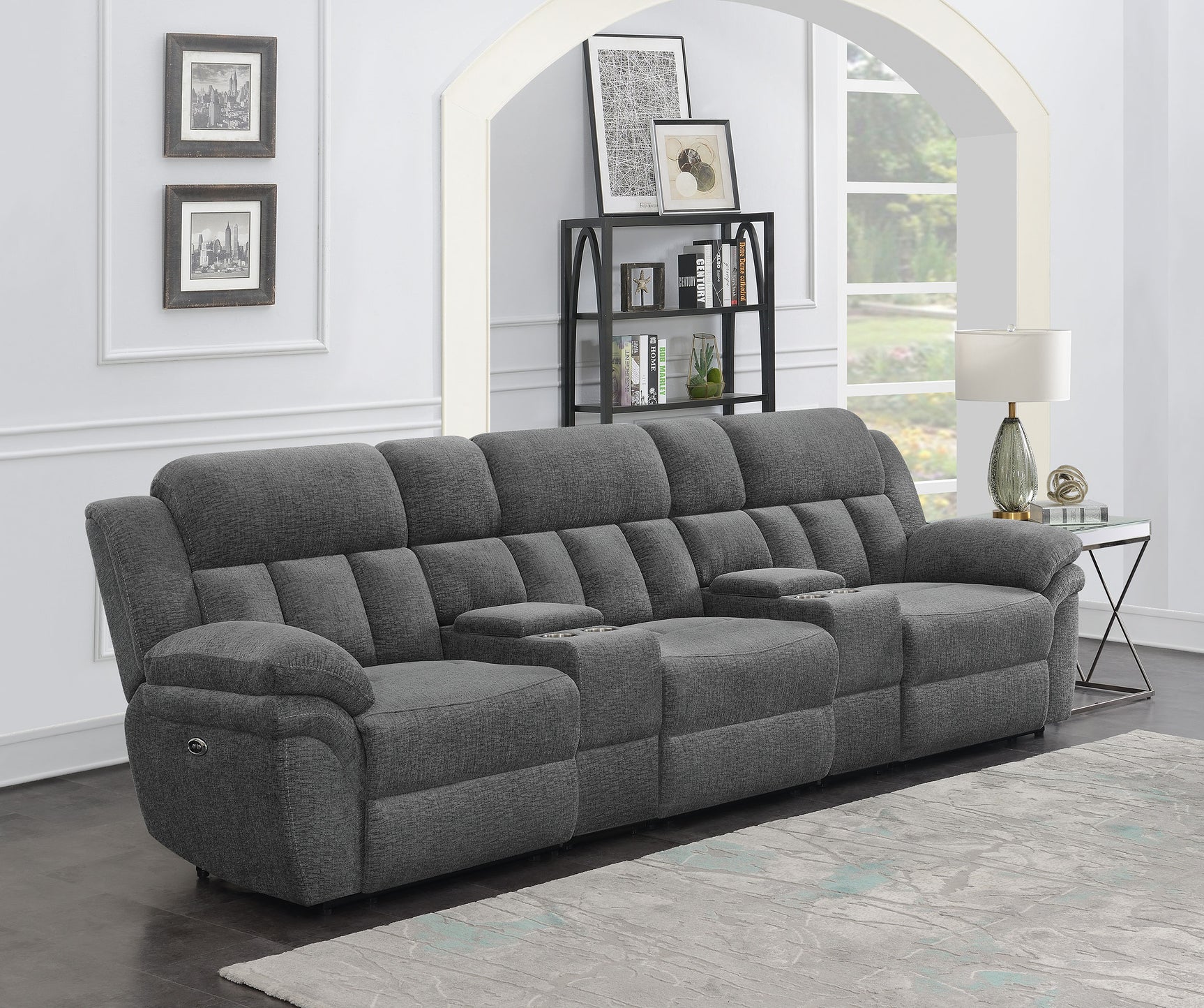 Bahrain 5-piece Power Home Theater Seating Charcoal - Tampa Furniture Outlet