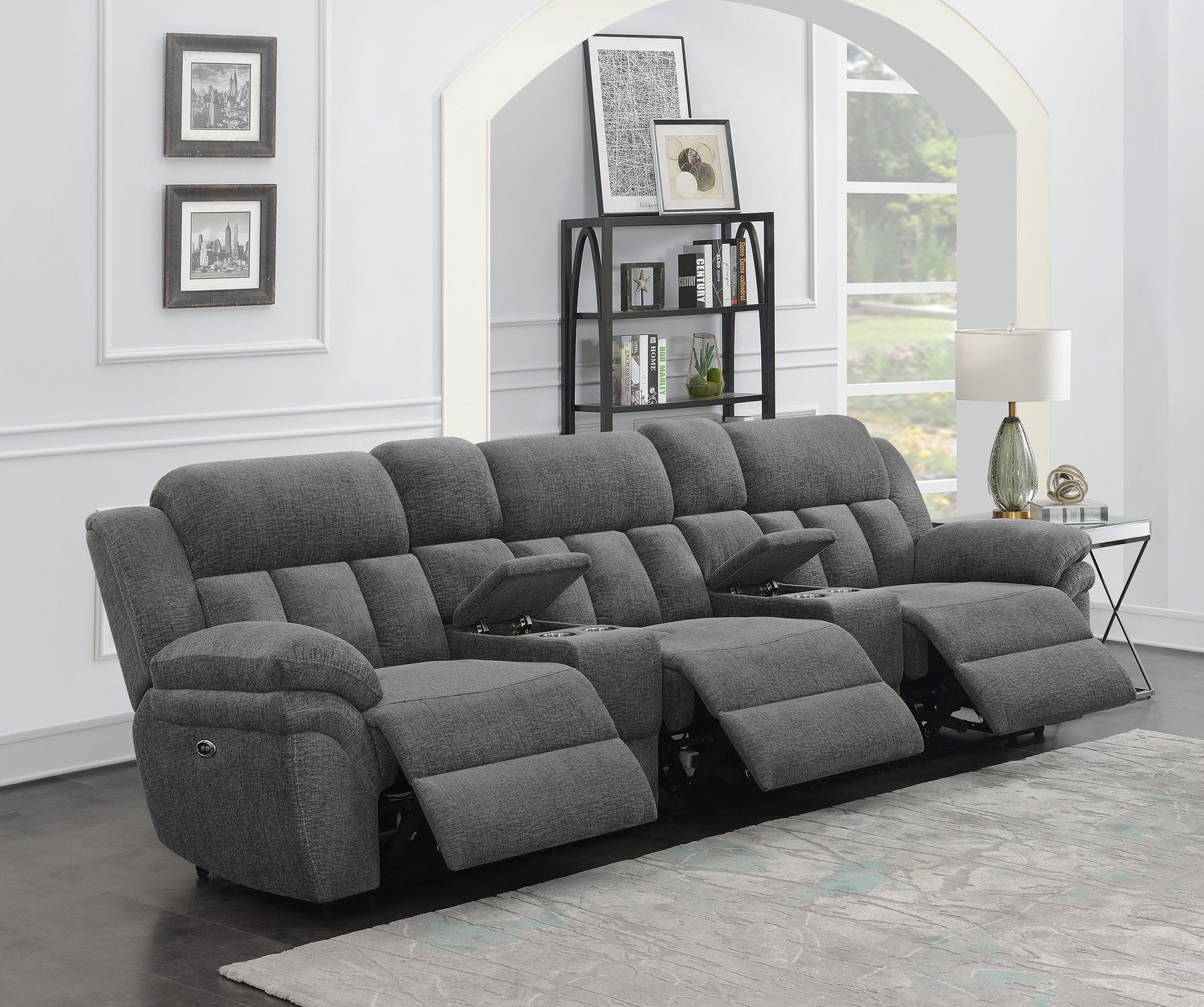 Bahrain 5-piece Power Home Theater Seating Charcoal - Tampa Furniture Outlet