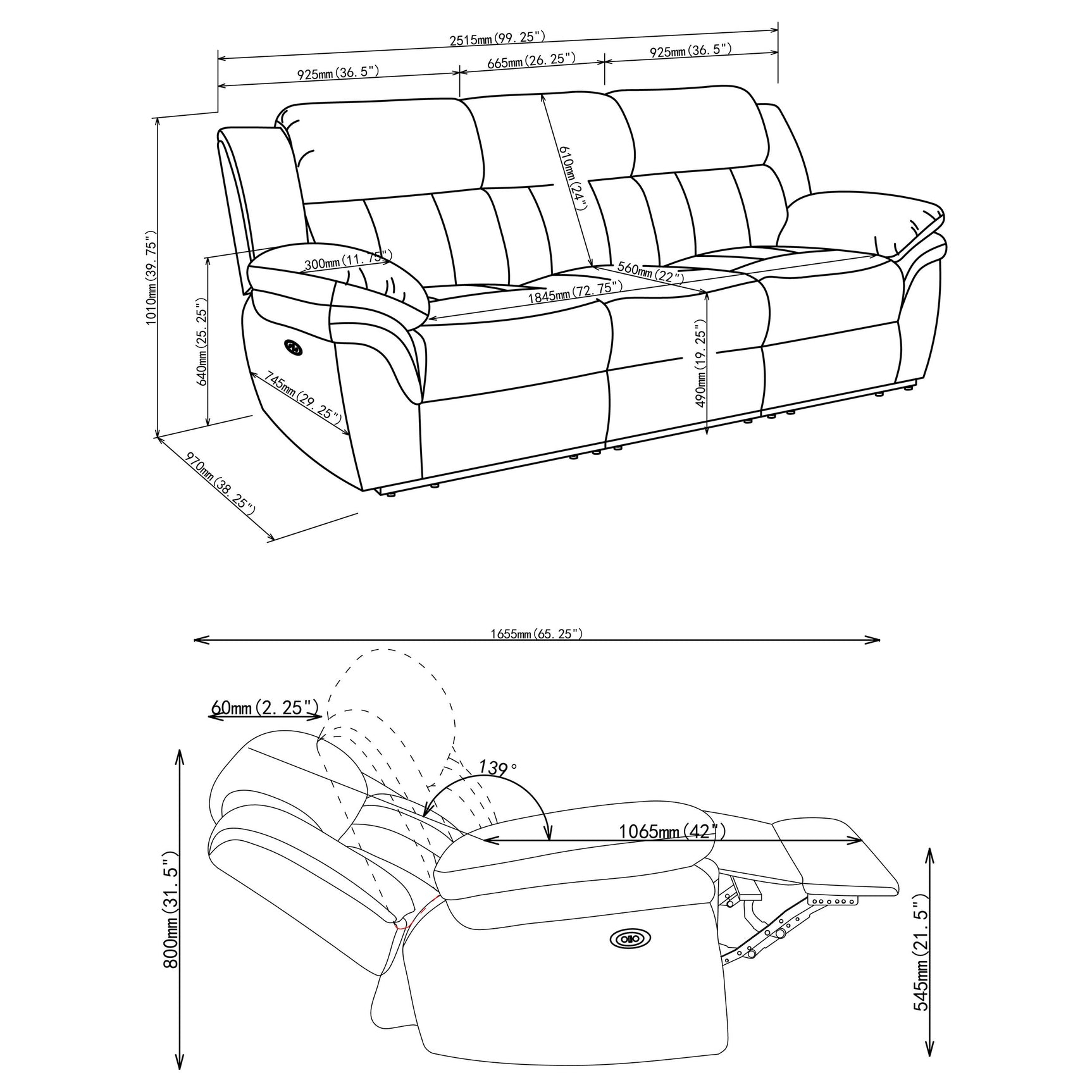 Bahrain Upholstered Power Sofa Charcoal - Tampa Furniture Outlet