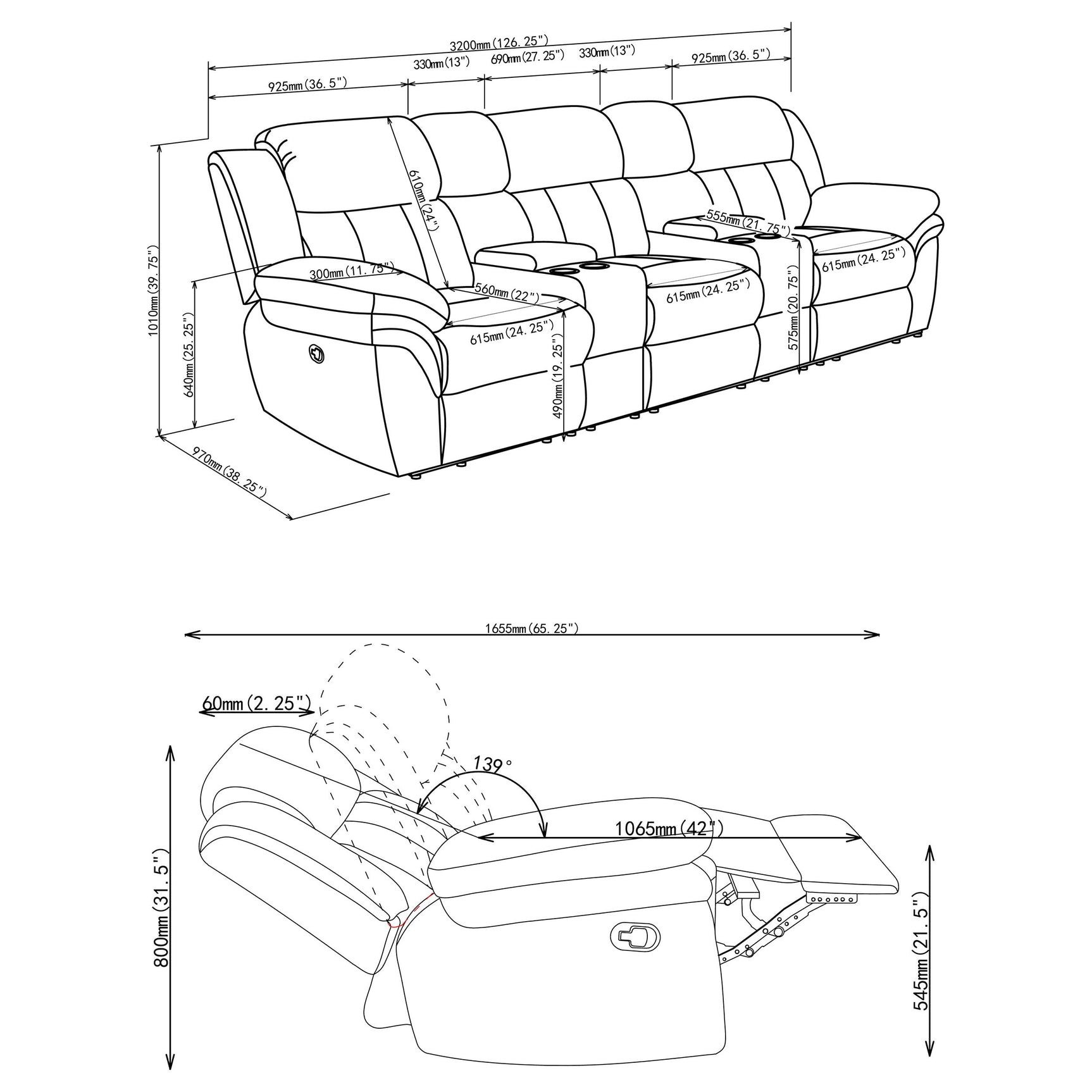 Bahrain 5-piece Upholstered Home Theater Seating Charcoal - Tampa Furniture Outlet
