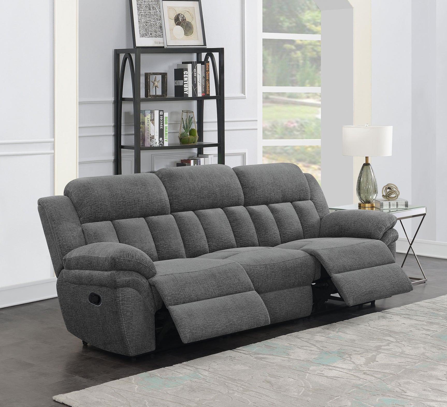 Bahrain Upholstered Motion Sofa Charcoal - Tampa Furniture Outlet