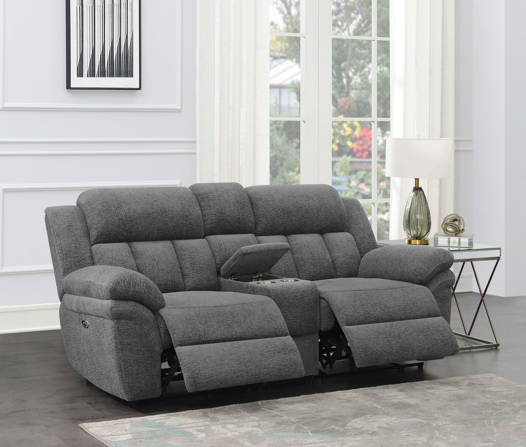 Bahrain Upholstered Power Loveseat Charcoal - Tampa Furniture Outlet