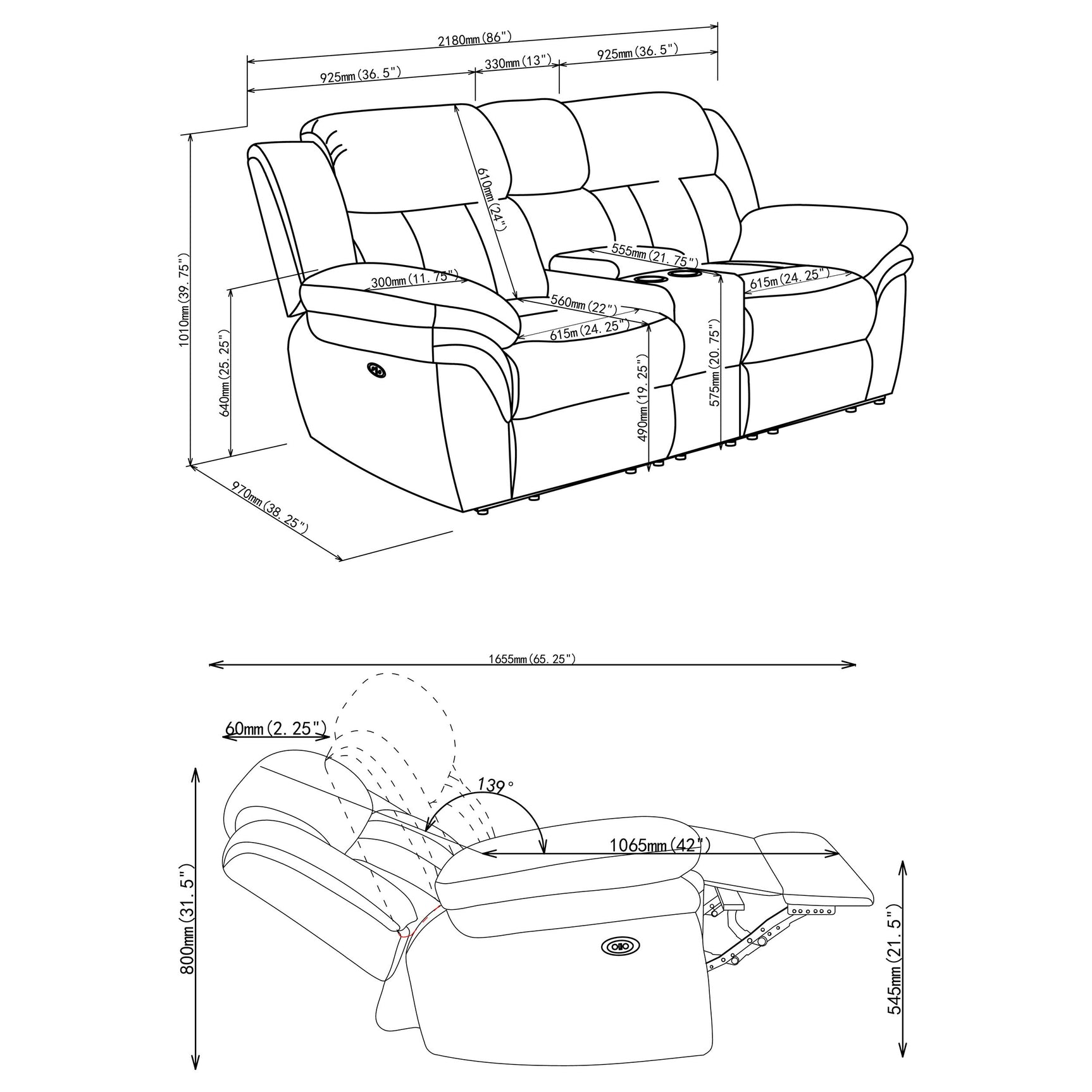 Bahrain Upholstered Power Loveseat Charcoal - Tampa Furniture Outlet