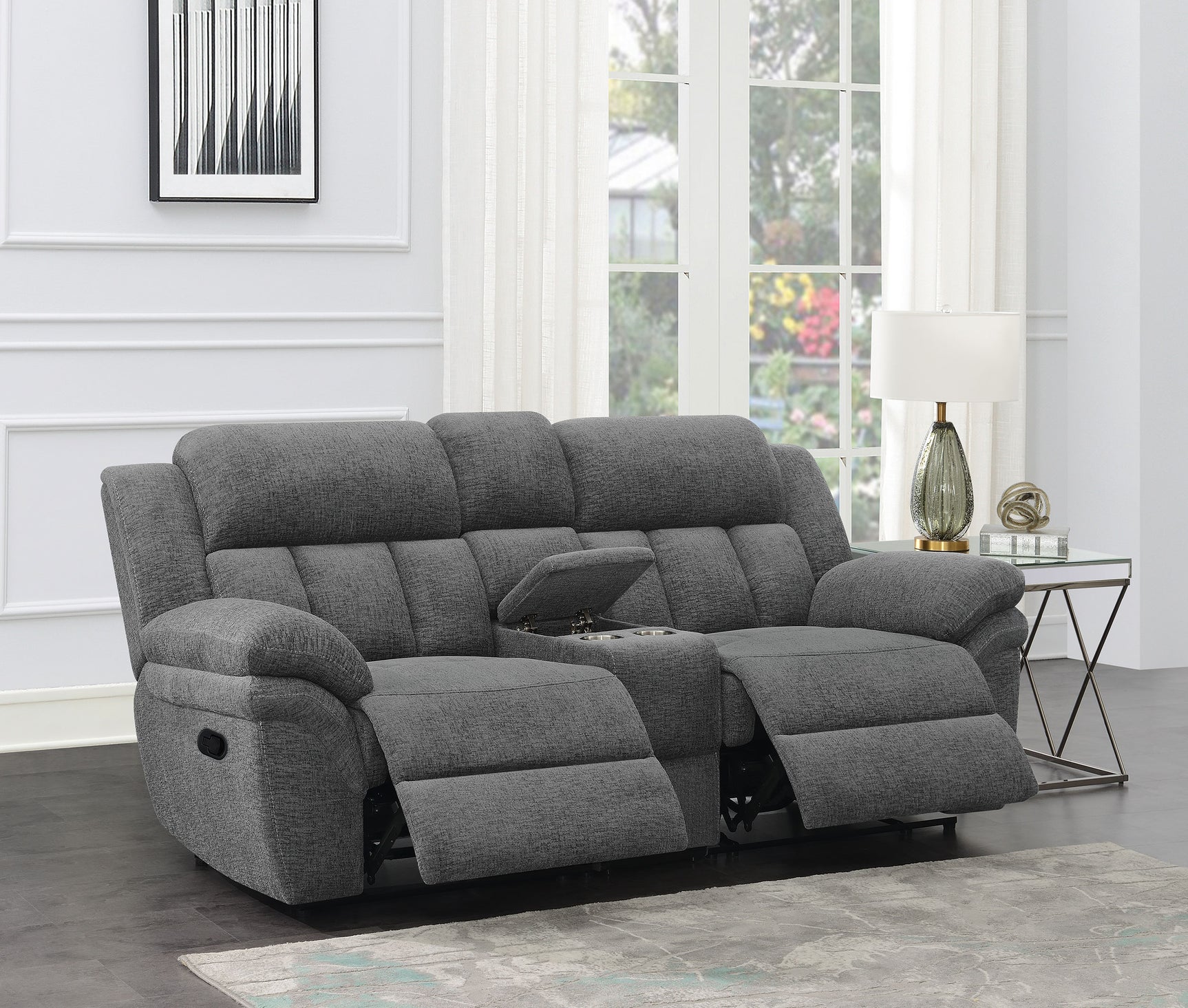Bahrain Upholstered Motion Loveseat Charcoal - Tampa Furniture Outlet