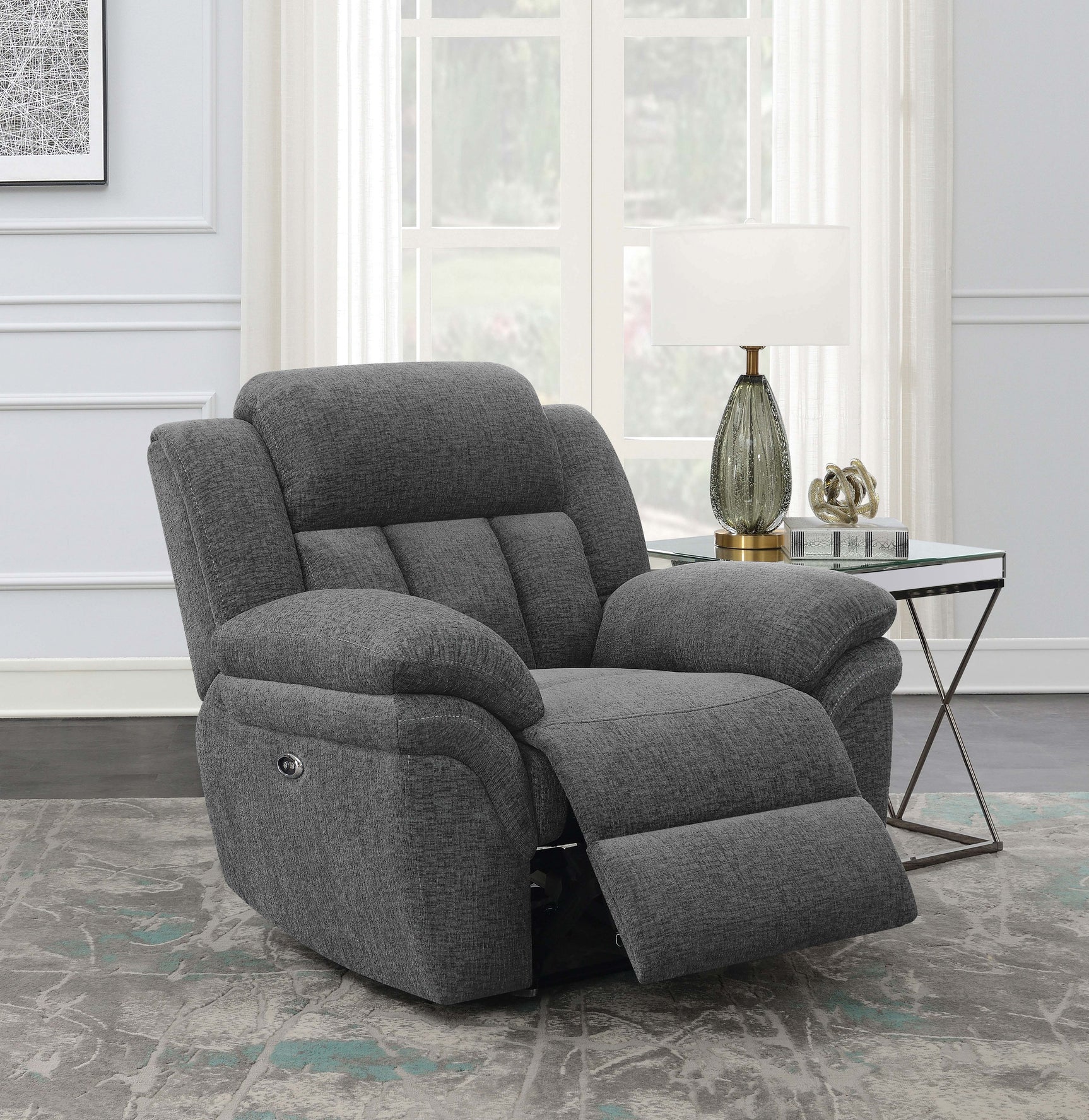 Bahrain Upholstered Power Glider Recliner Charcoal - Tampa Furniture Outlet