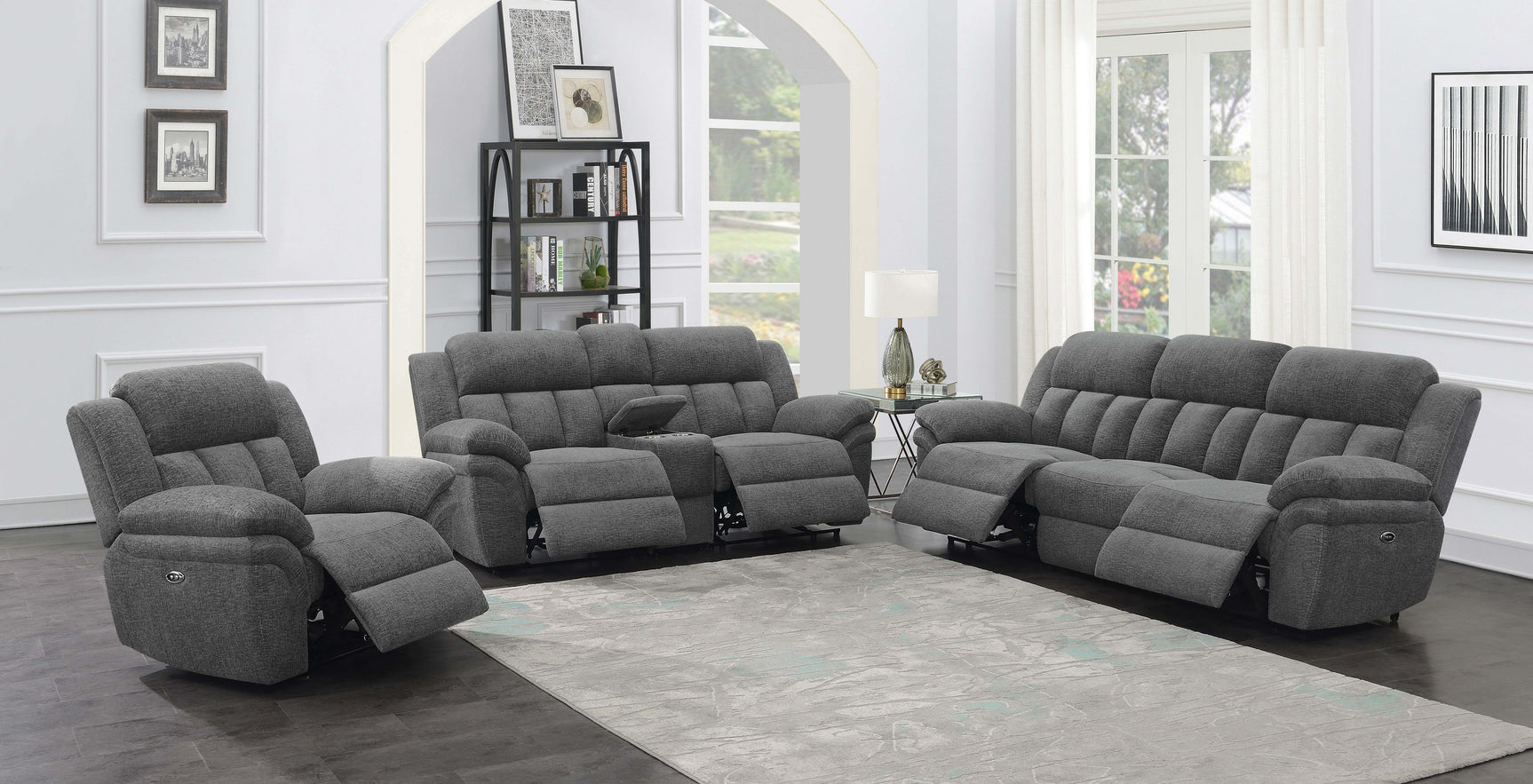 Bahrain Upholstered Power Glider Recliner Charcoal - Tampa Furniture Outlet