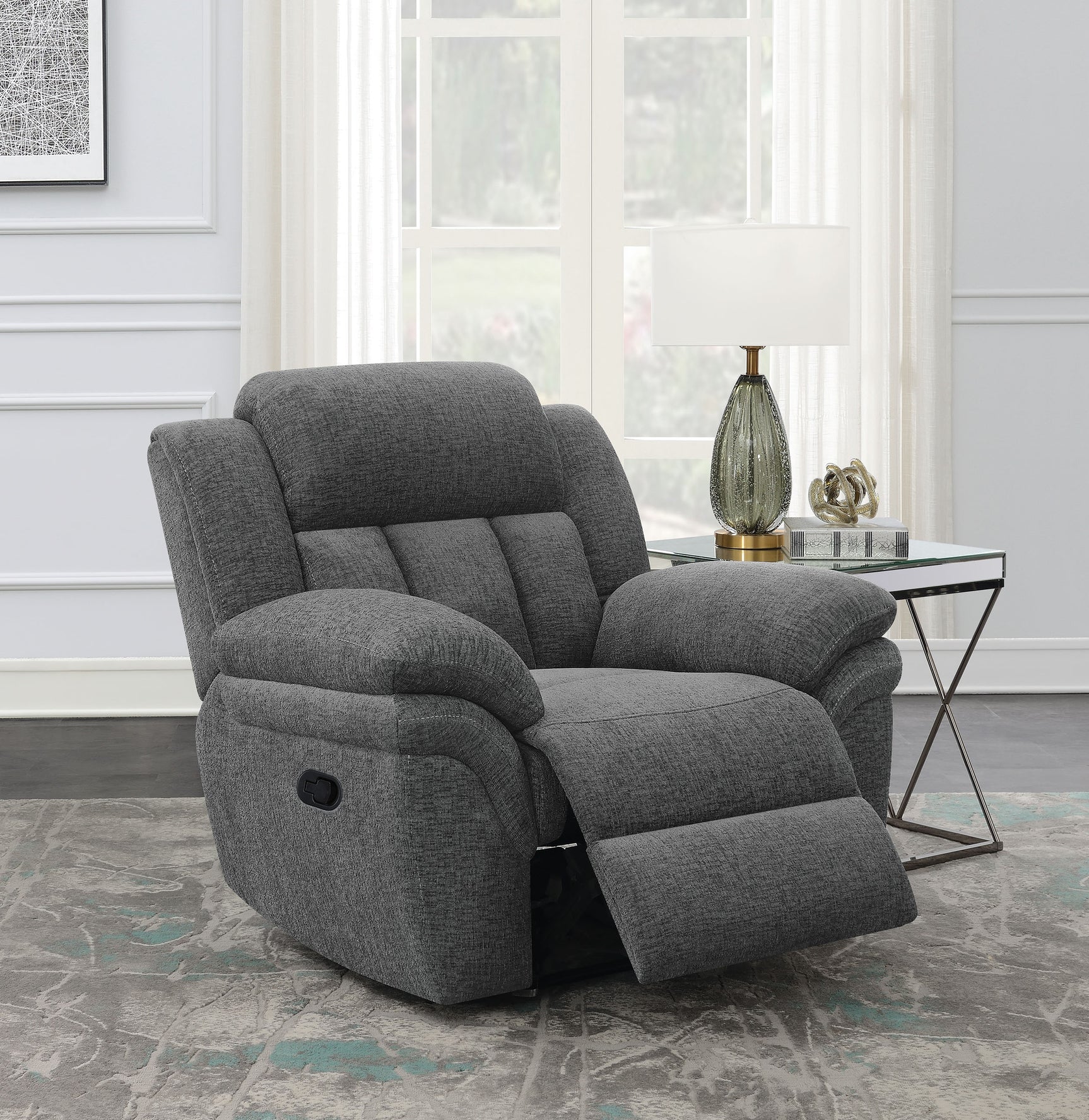Bahrain Upholstered Glider Recliner Charcoal - Tampa Furniture Outlet