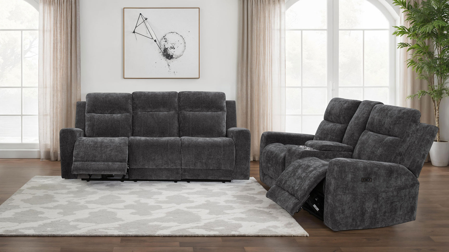 Tampa Furniture Outlet - Coaster - Kennett 2-piece Chenille Power Reclining Sofa Set Dark Grey - 610154P-S2