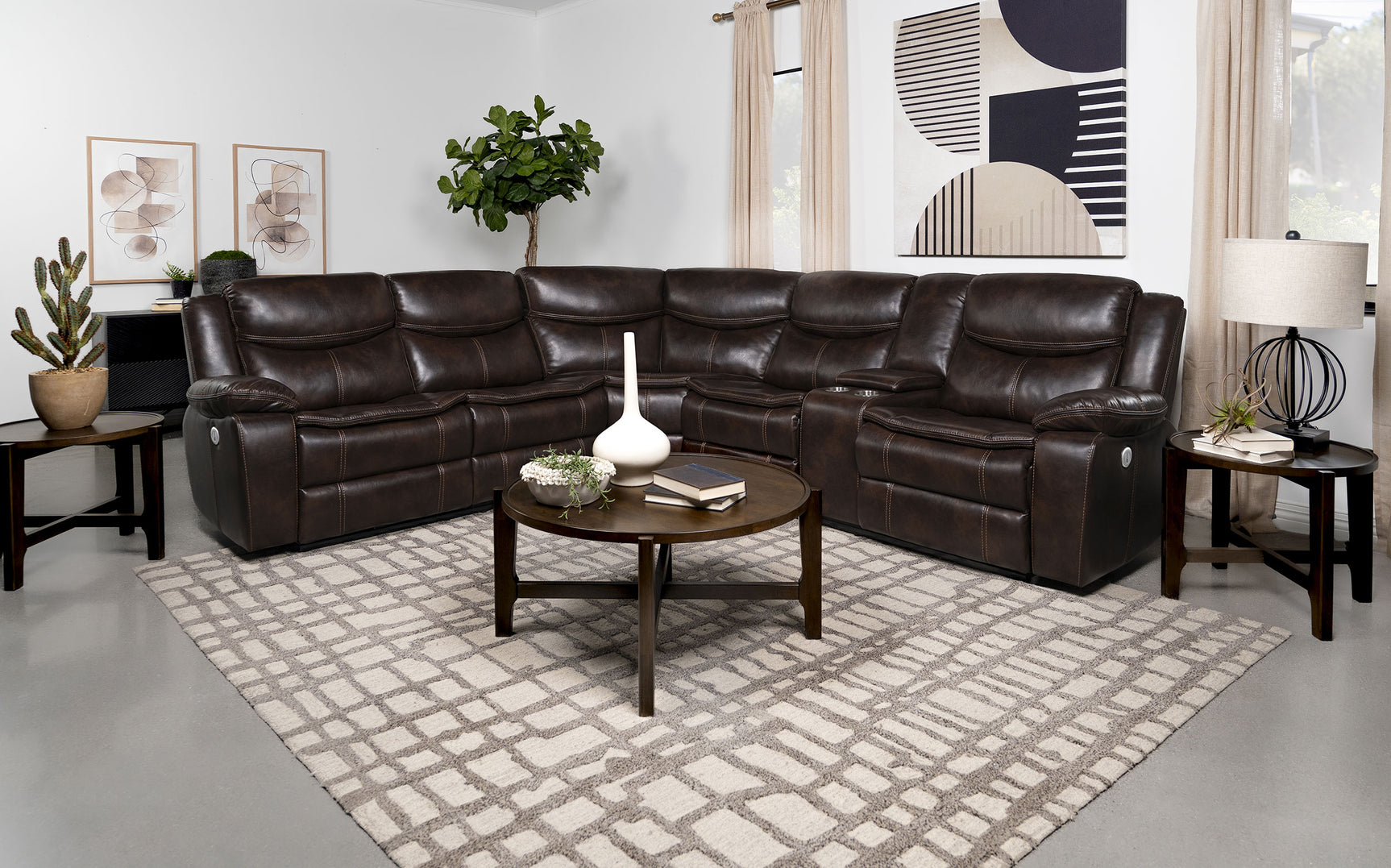 Sycamore Upholstered Power Reclining Sectional Sofa Brown - Tampa Furniture Outlet