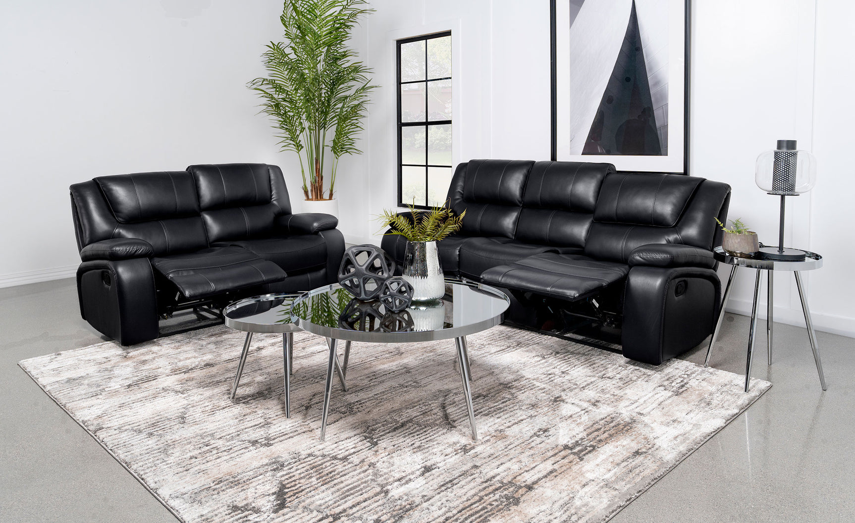 Camila 2-piece Upholstered Reclining Sofa Set Black - Tampa Furniture Outlet