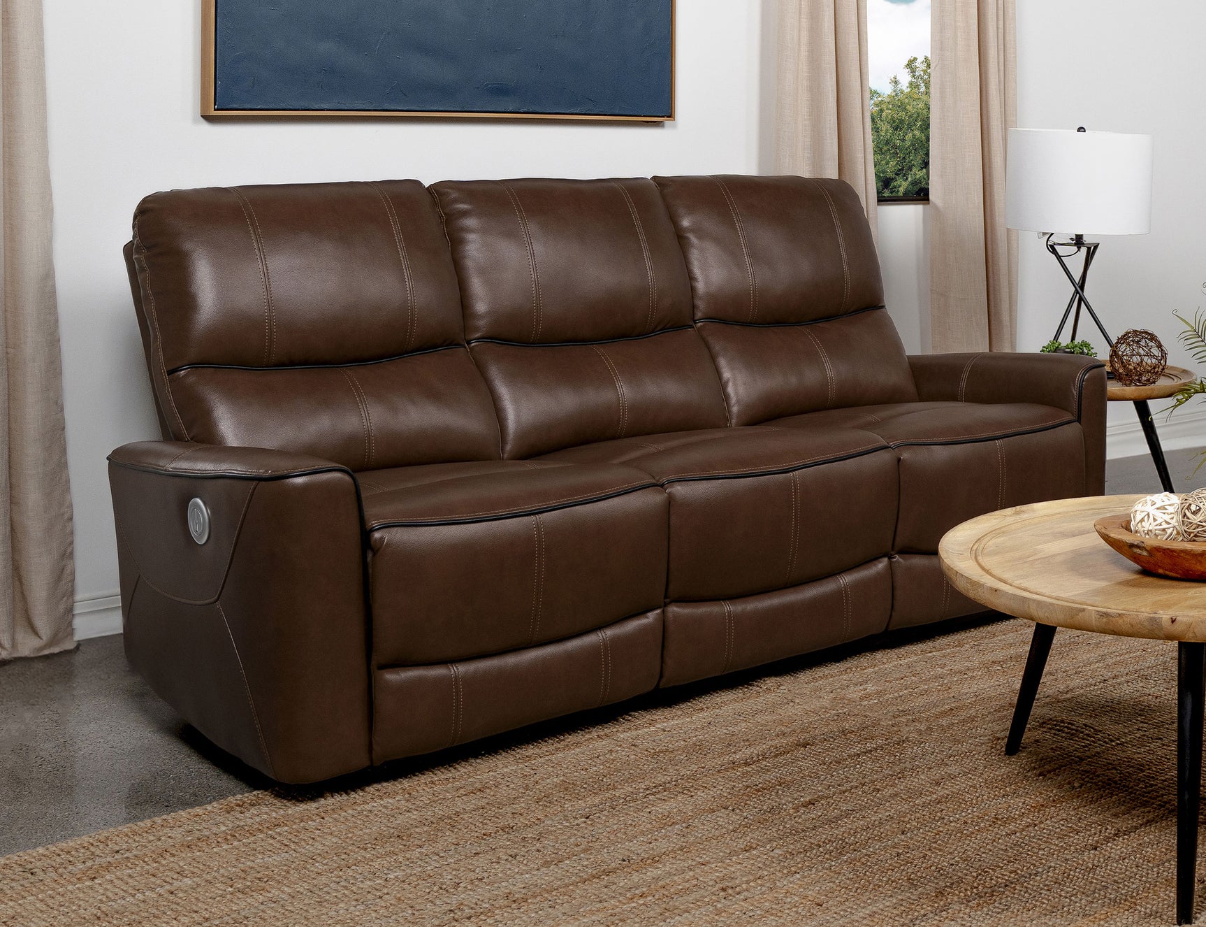 Greenfield Upholstered Power Reclining Sofa Saddle Brown - Tampa Furniture Outlet