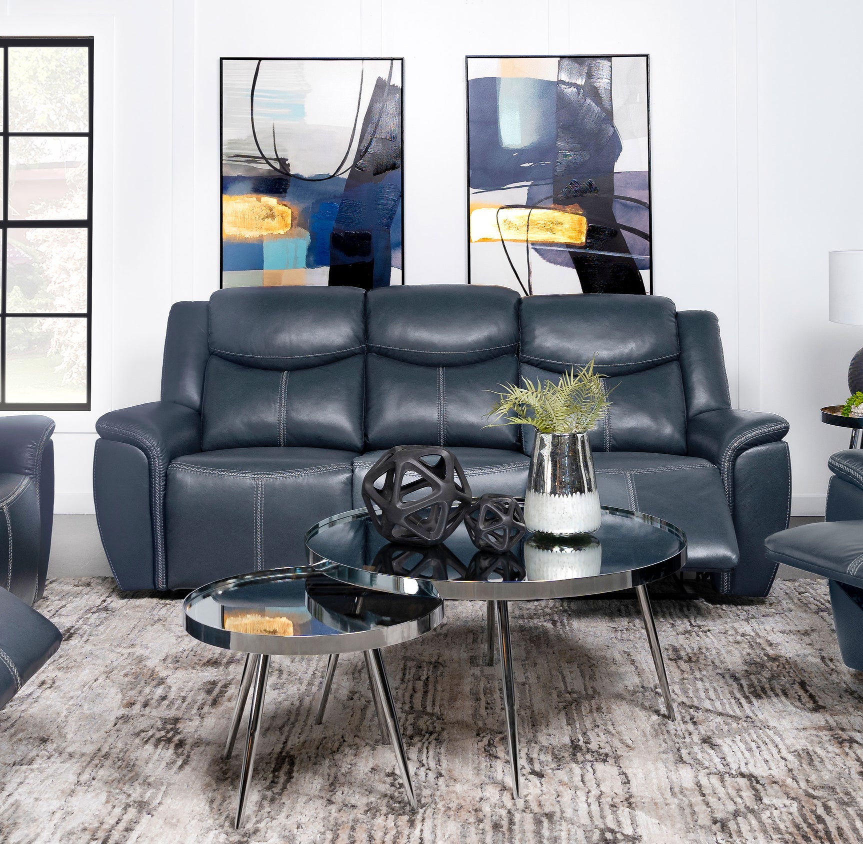 Sloane Upholstered Padded Arm Reclining Sofa Blue - Tampa Furniture Outlet