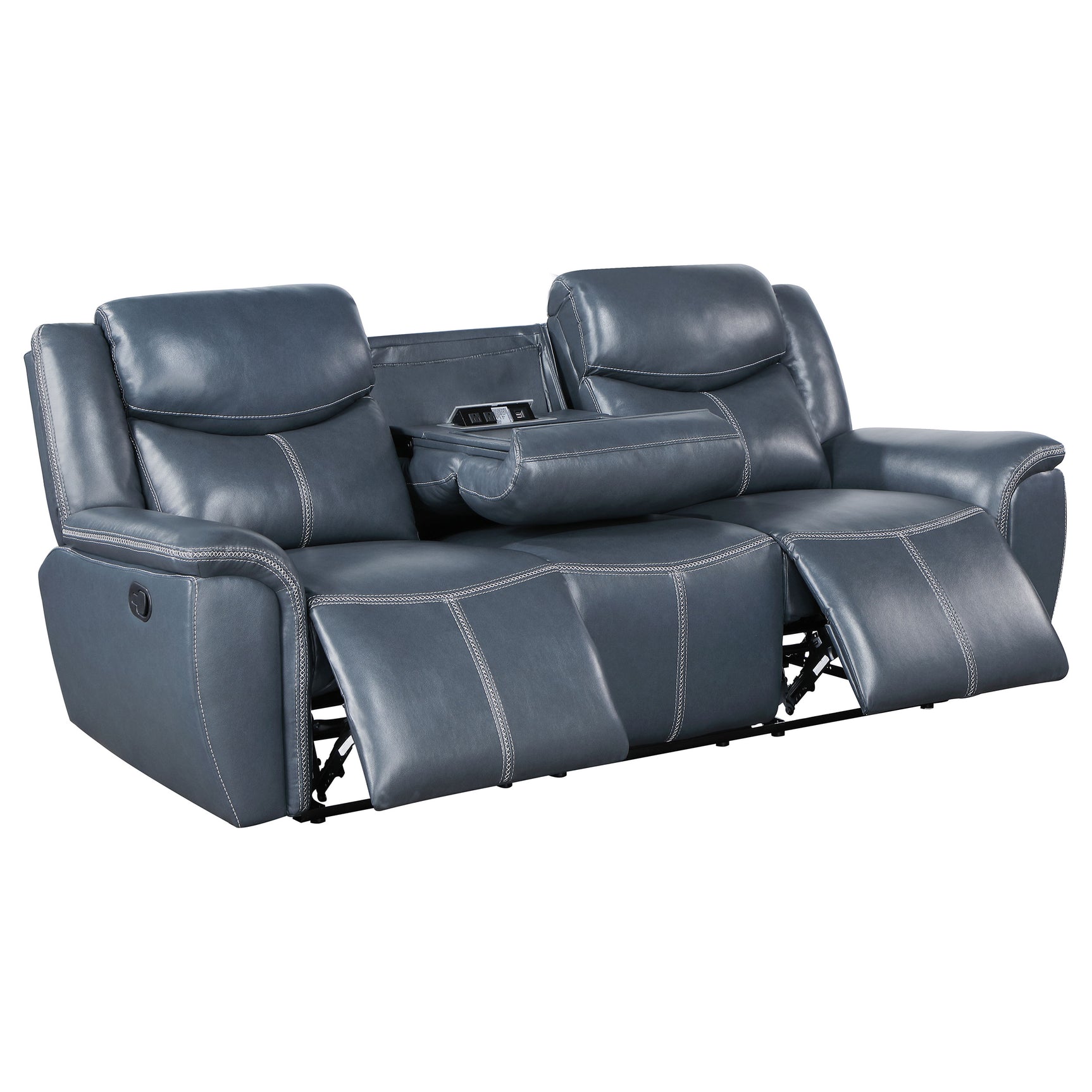 Sloane Upholstered Padded Arm Reclining Sofa Blue - Tampa Furniture Outlet