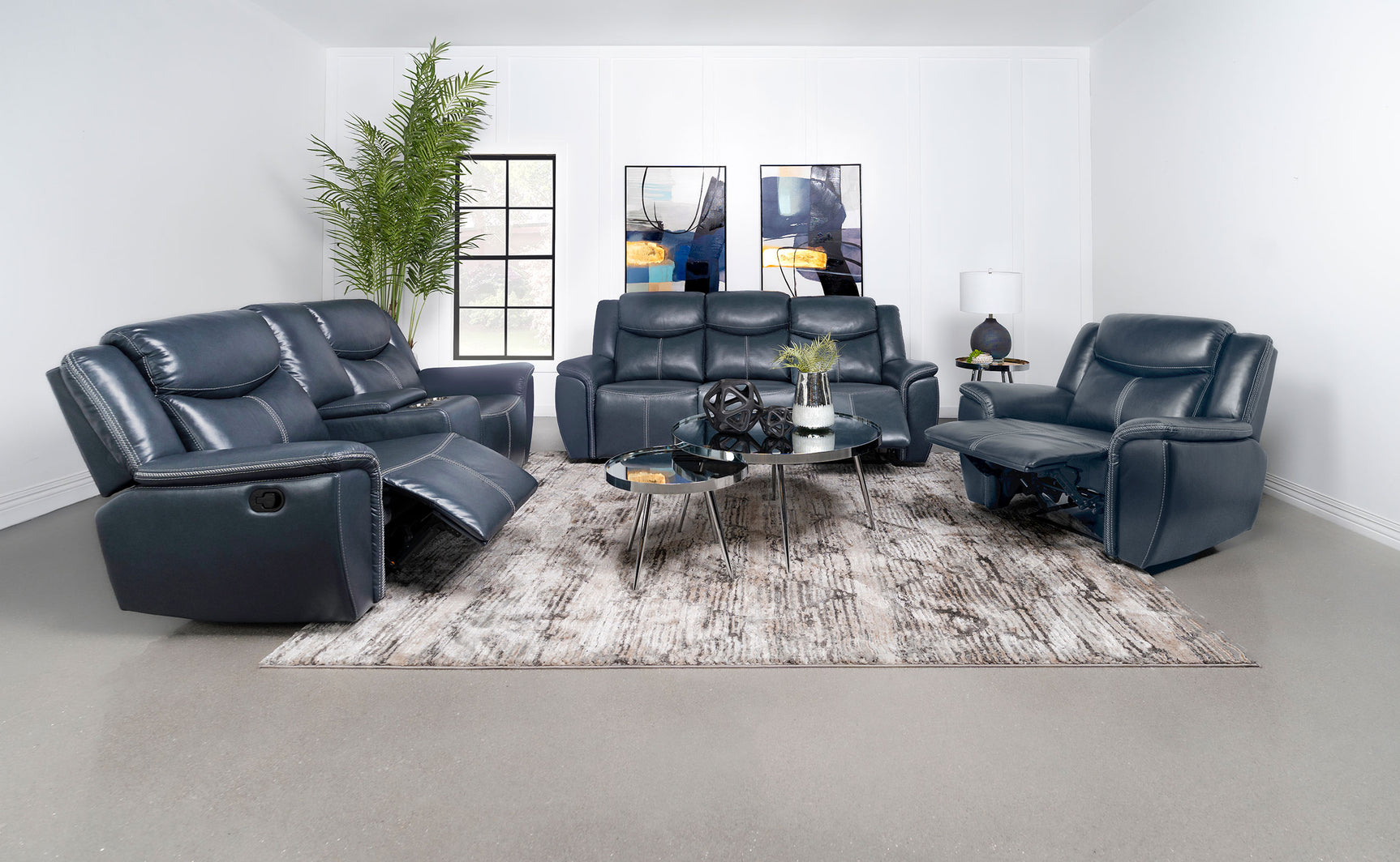 Sloane Upholstered Padded Arm Reclining Sofa Blue - Tampa Furniture Outlet