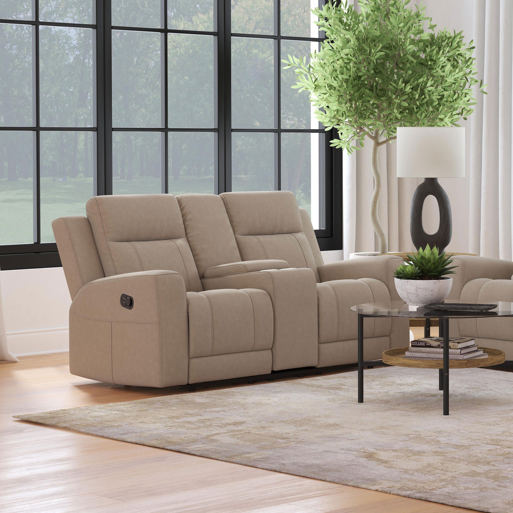 Brentwood Upholstered Motion Reclining Loveseat Taupe - Tampa Furniture Outlet
