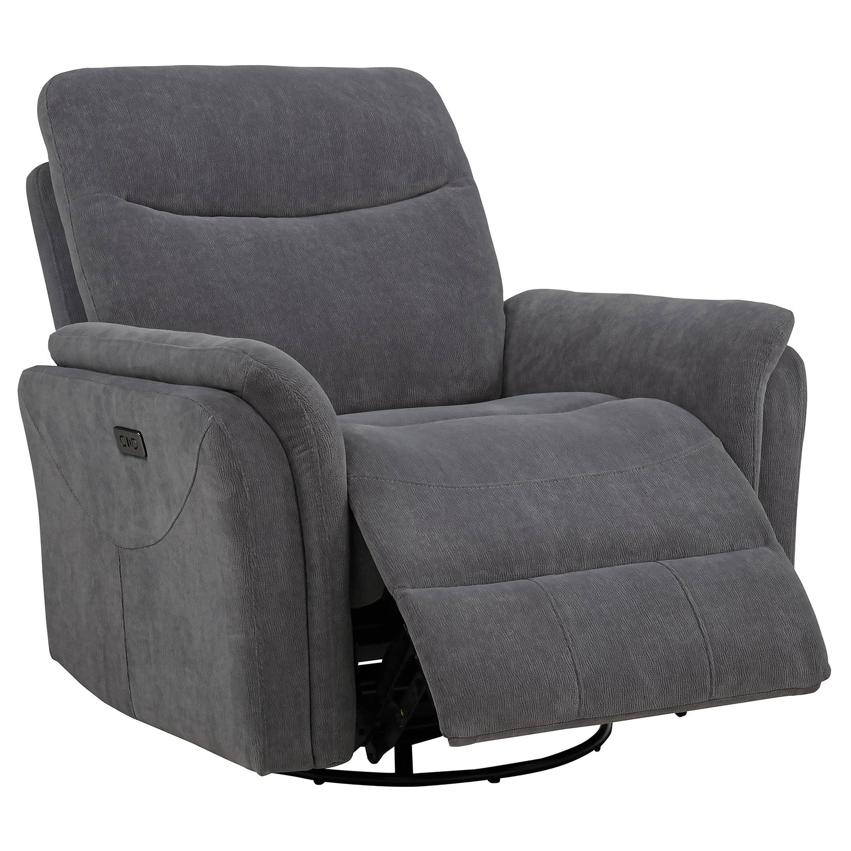 Tampa Furniture Outlet - Coaster - Adler Upholstered Power Swivel Glider Recliner Charcoal Grey - 610443P