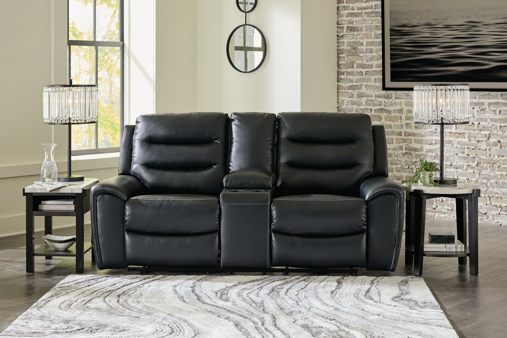 Tampa Furniture Outlet - Ashley Furniture - Warlin Living Room - PWR REC Sofa with ADJ Headrest / Black - 6110515
