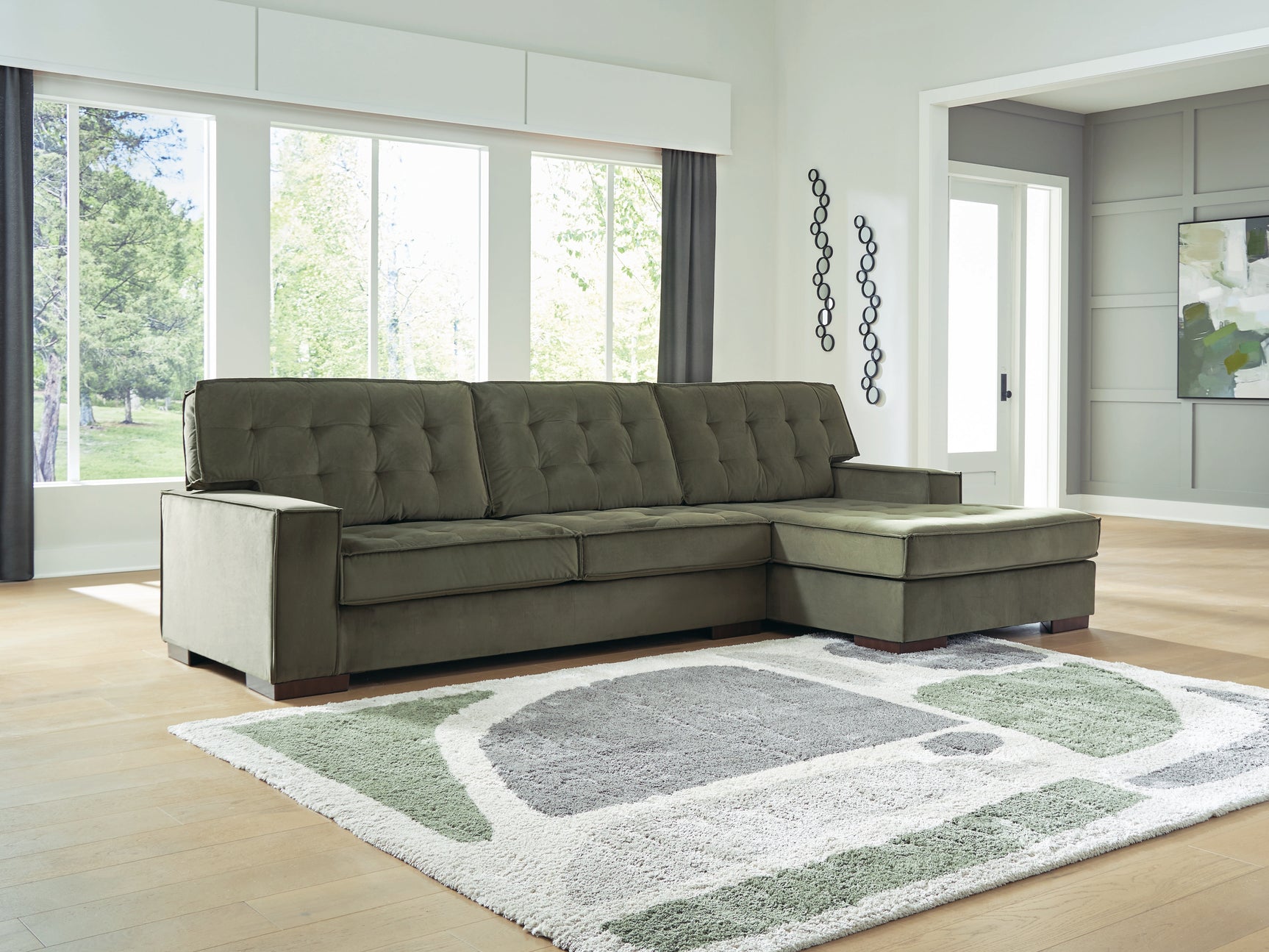 Tampa Furniture Outlet - Ashley Furniture - Caspian-Town Sectional - LAF 2-Piece Sectional with Chaise / Olive - PC61702S2