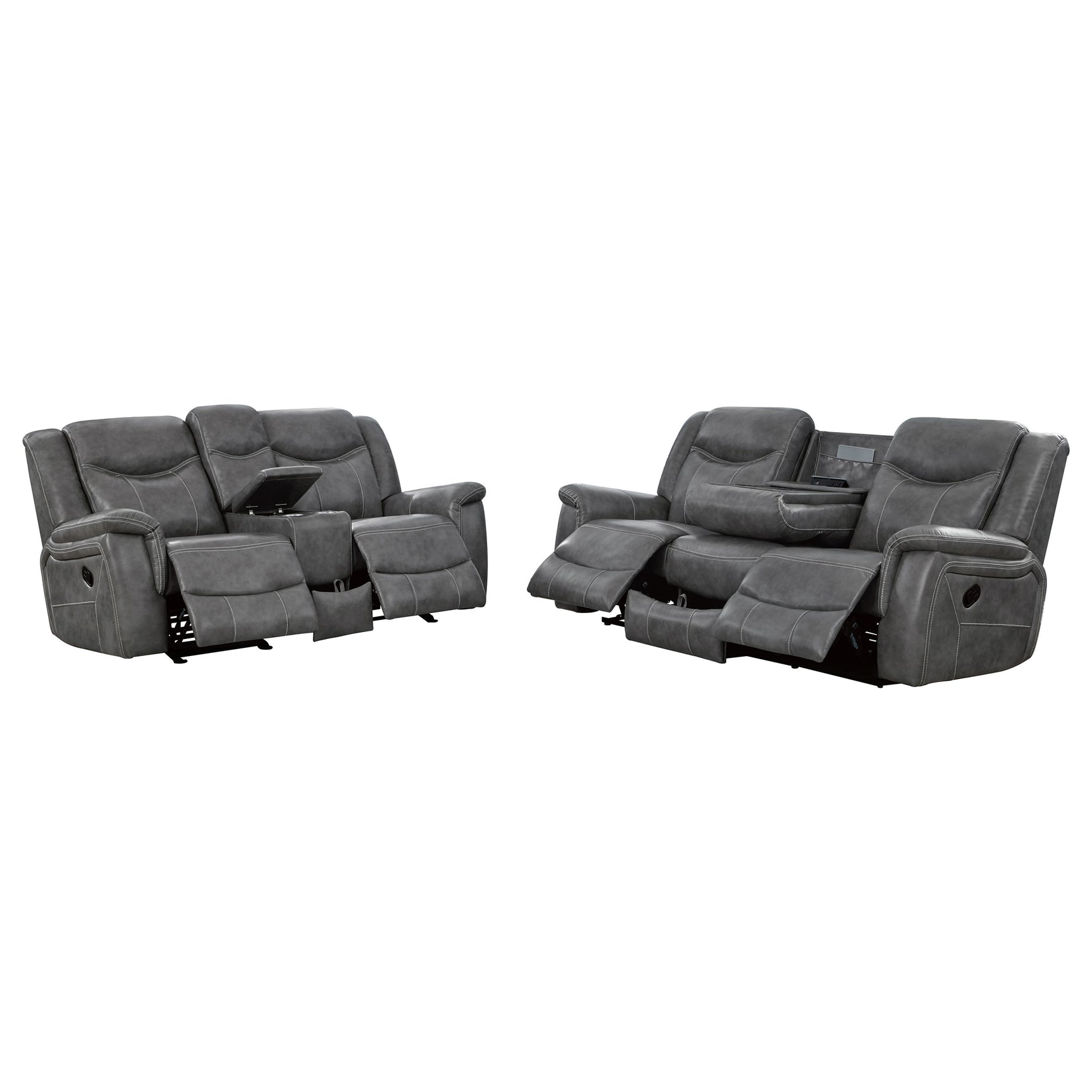 Conrad 2-piece Upholstered Padded Arm Motion Sofa Set Grey - Tampa Furniture Outlet