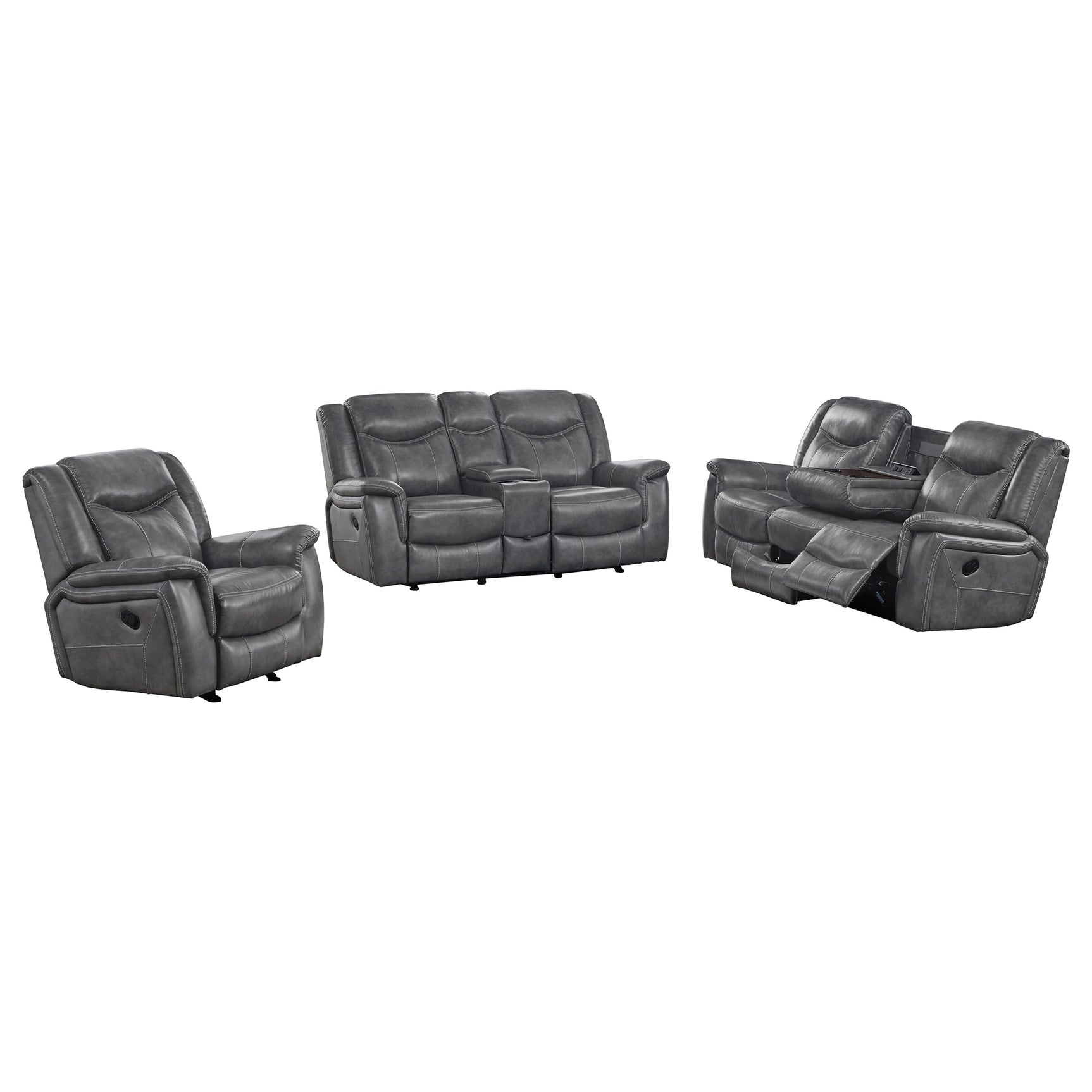 Conrad 3-piece Upholstered Padded Arm Motion Sofa Set Grey - Tampa Furniture Outlet