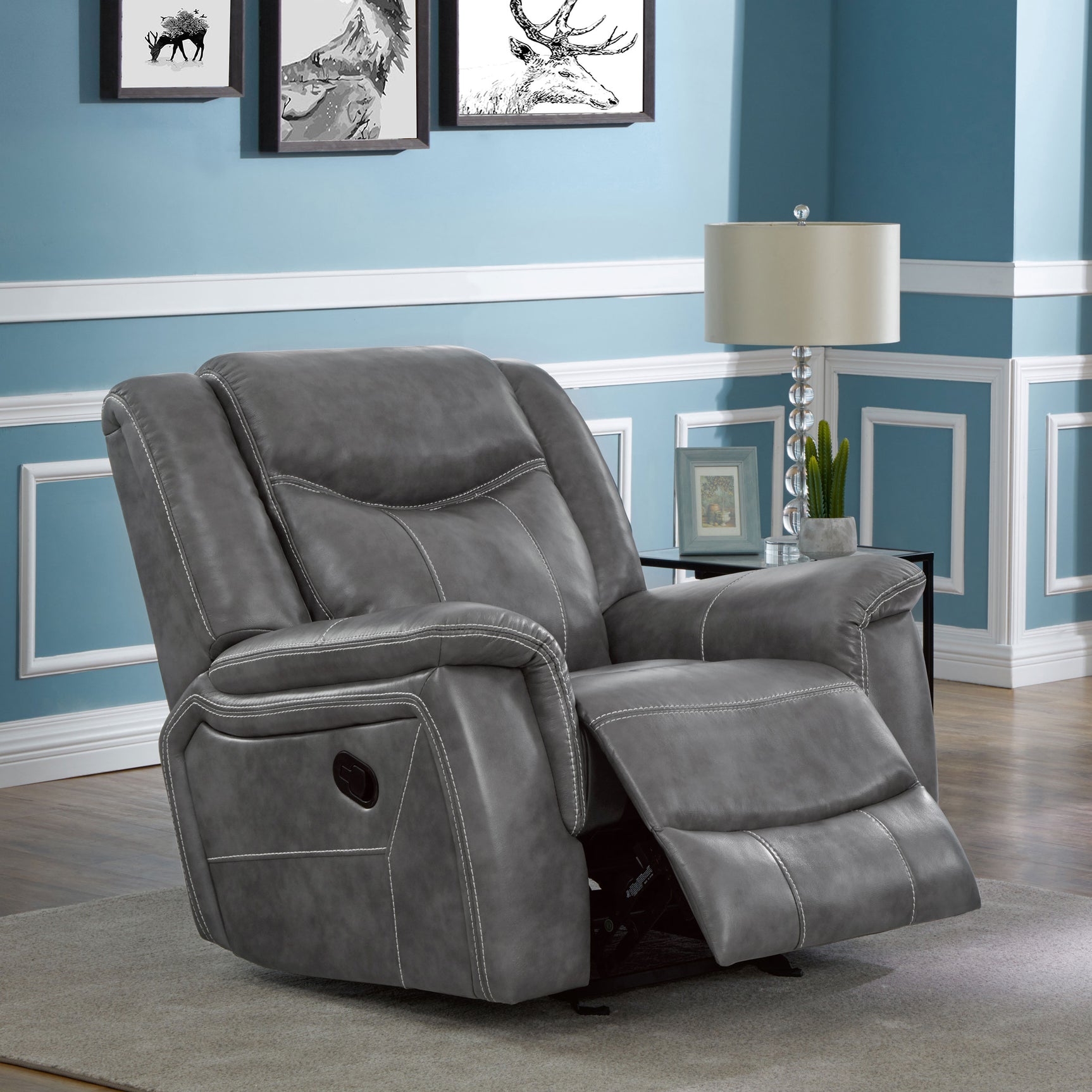 Conrad Upholstered Padded Arm Glider Recliner Grey - Tampa Furniture Outlet