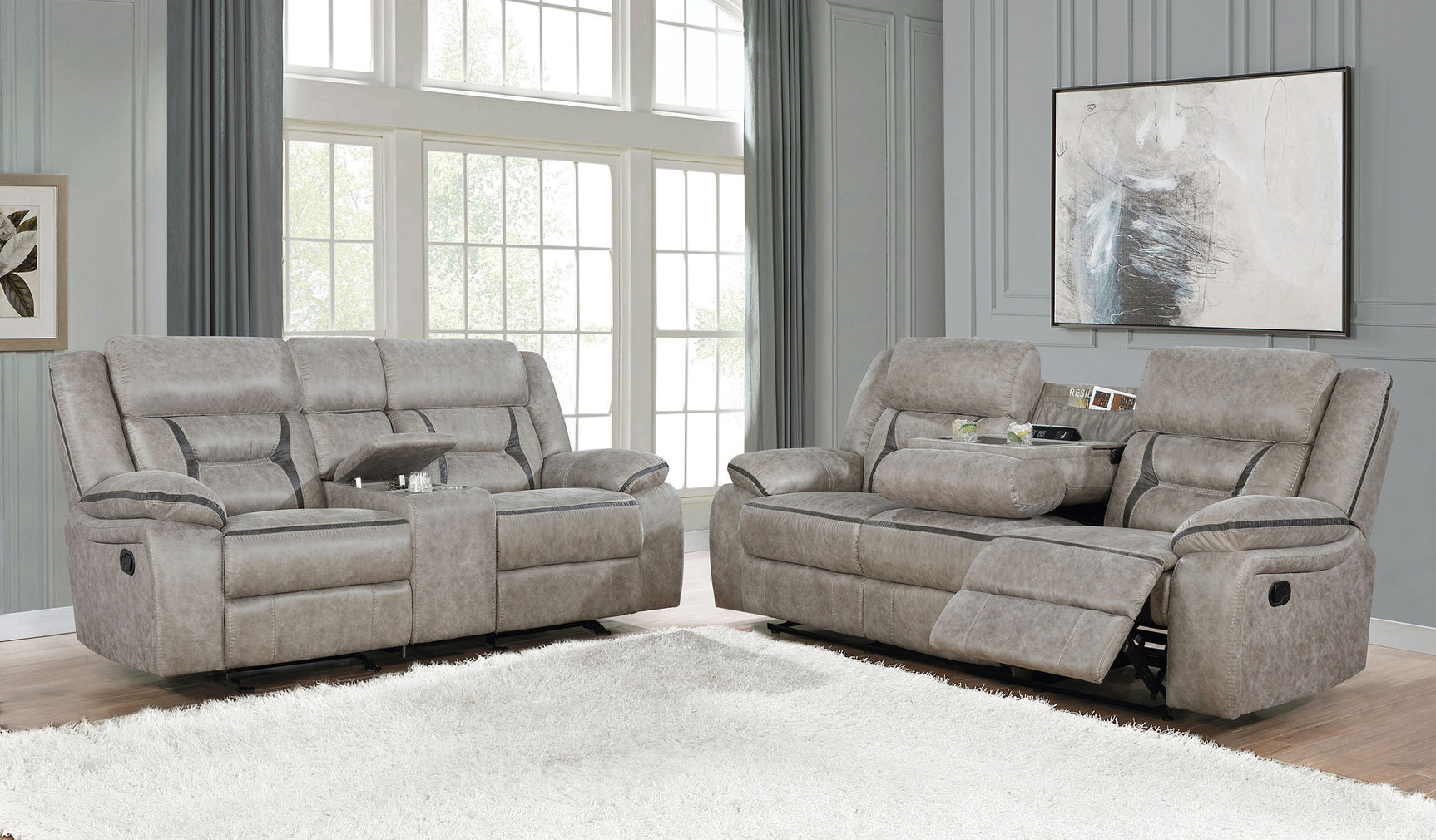 Greer 2-piece Upholstered Reclining Sofa Set Taupe - Tampa Furniture Outlet
