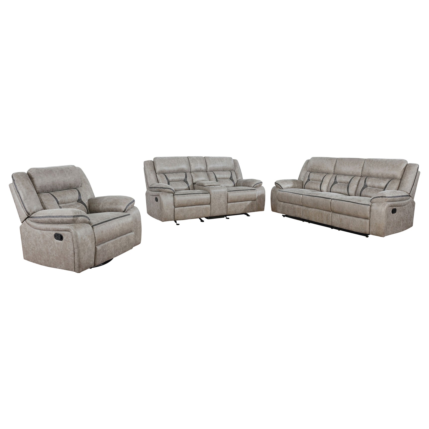 Greer 3-piece Upholstered Reclining Sofa Set Taupe - Tampa Furniture Outlet