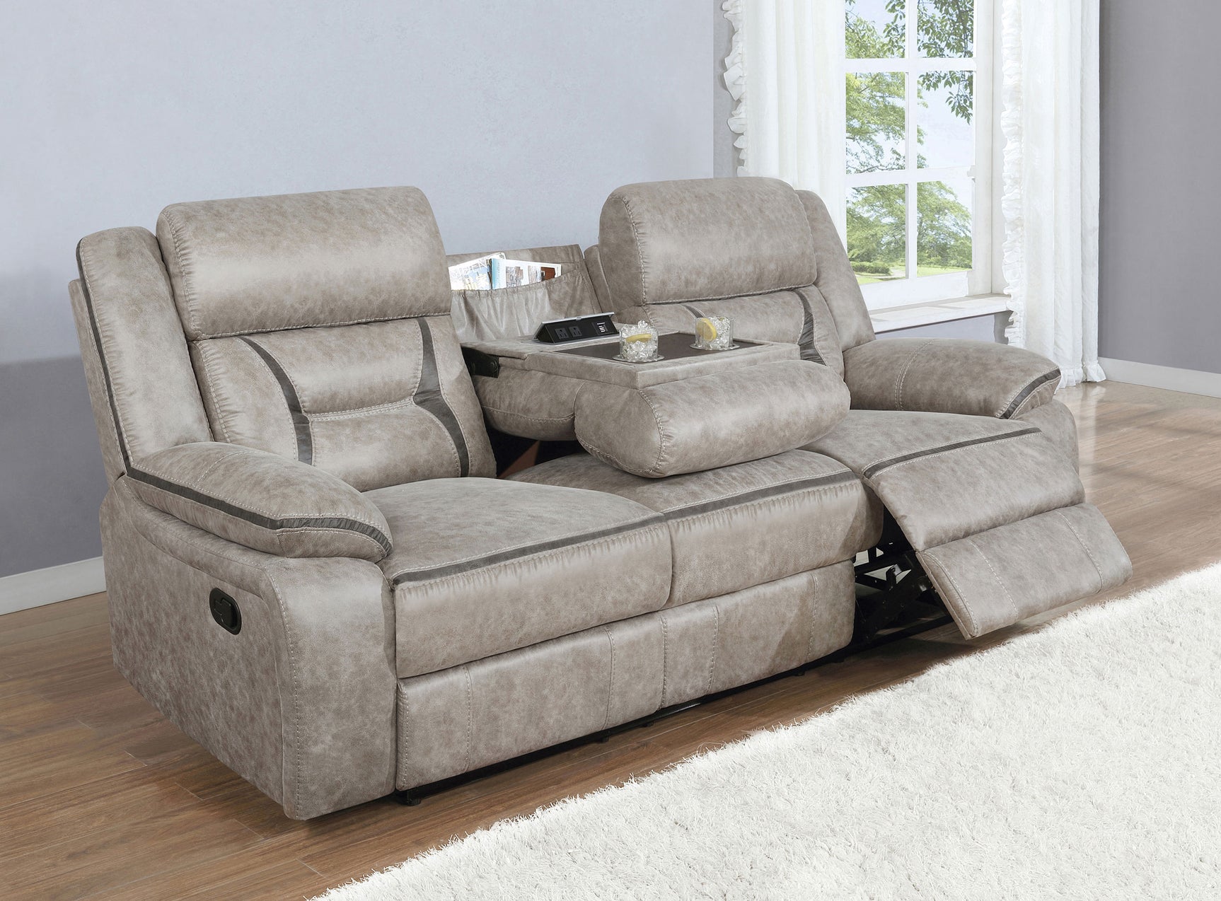 Tampa Furniture Outlet - Coaster - Greer Upholstered Motion Reclining Sofa Taupe - 651351