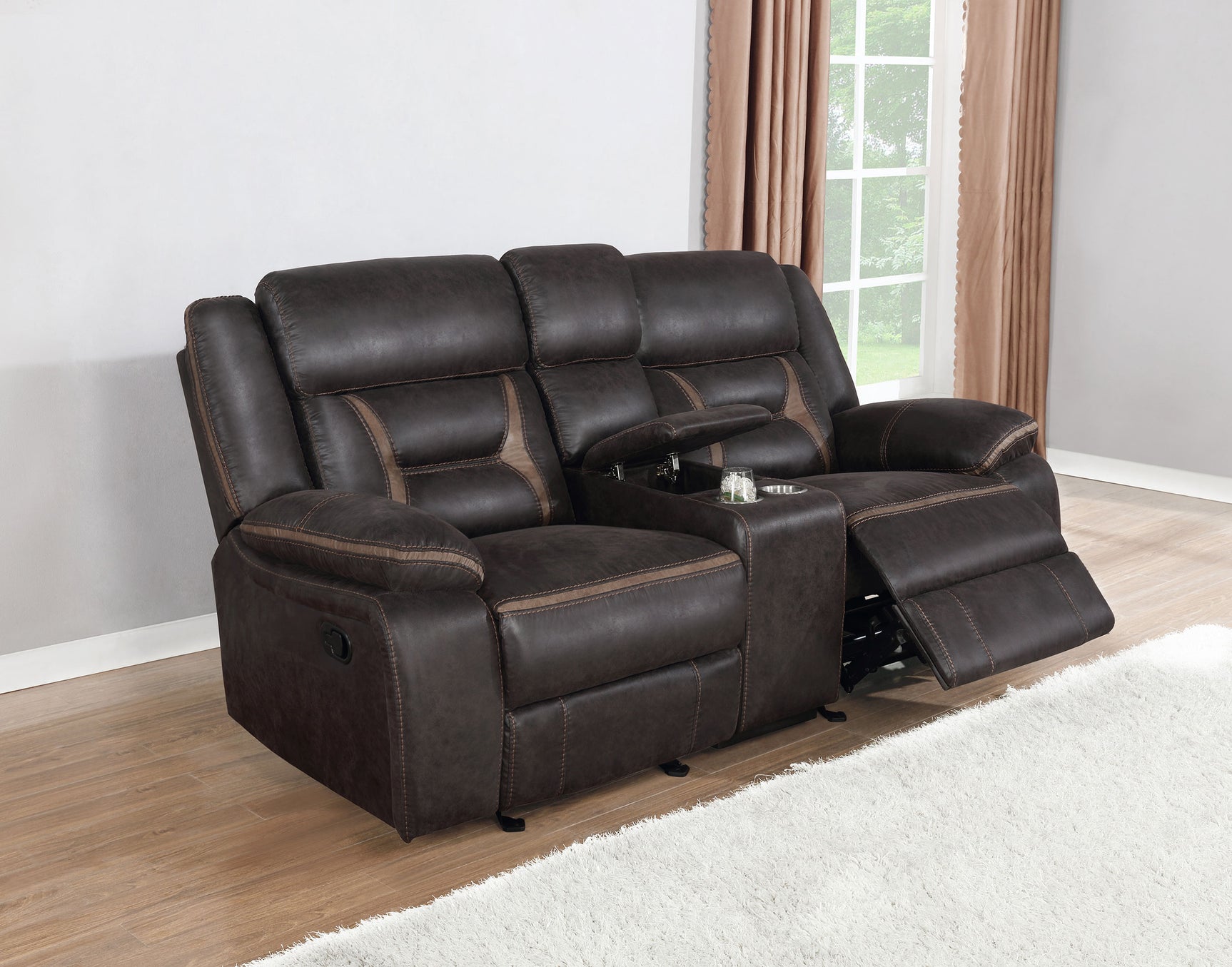 Greer Upholstered Motion Reclining Loveseat Brown - Tampa Furniture Outlet