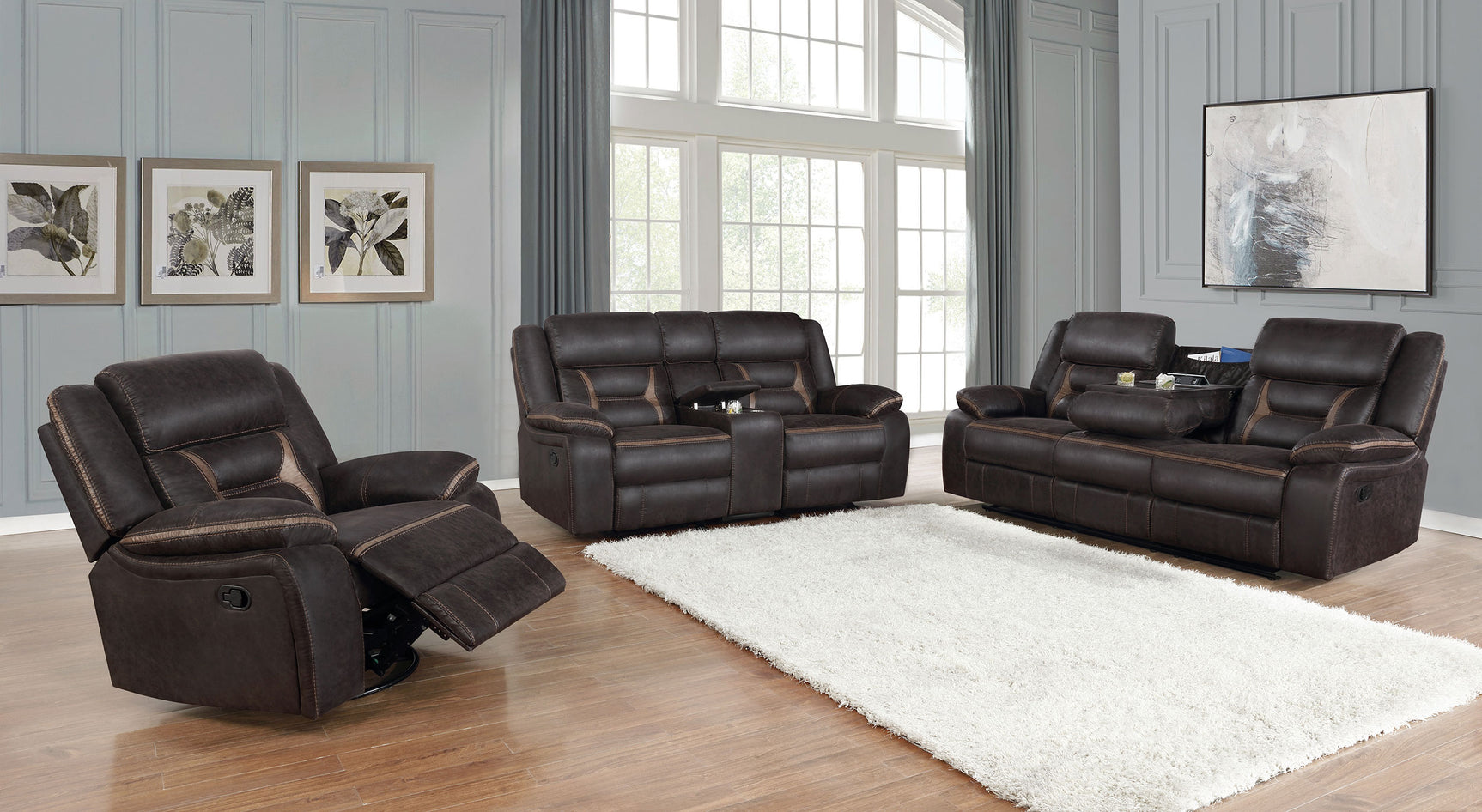 Greer Upholstered Motion Reclining Loveseat Brown - Tampa Furniture Outlet