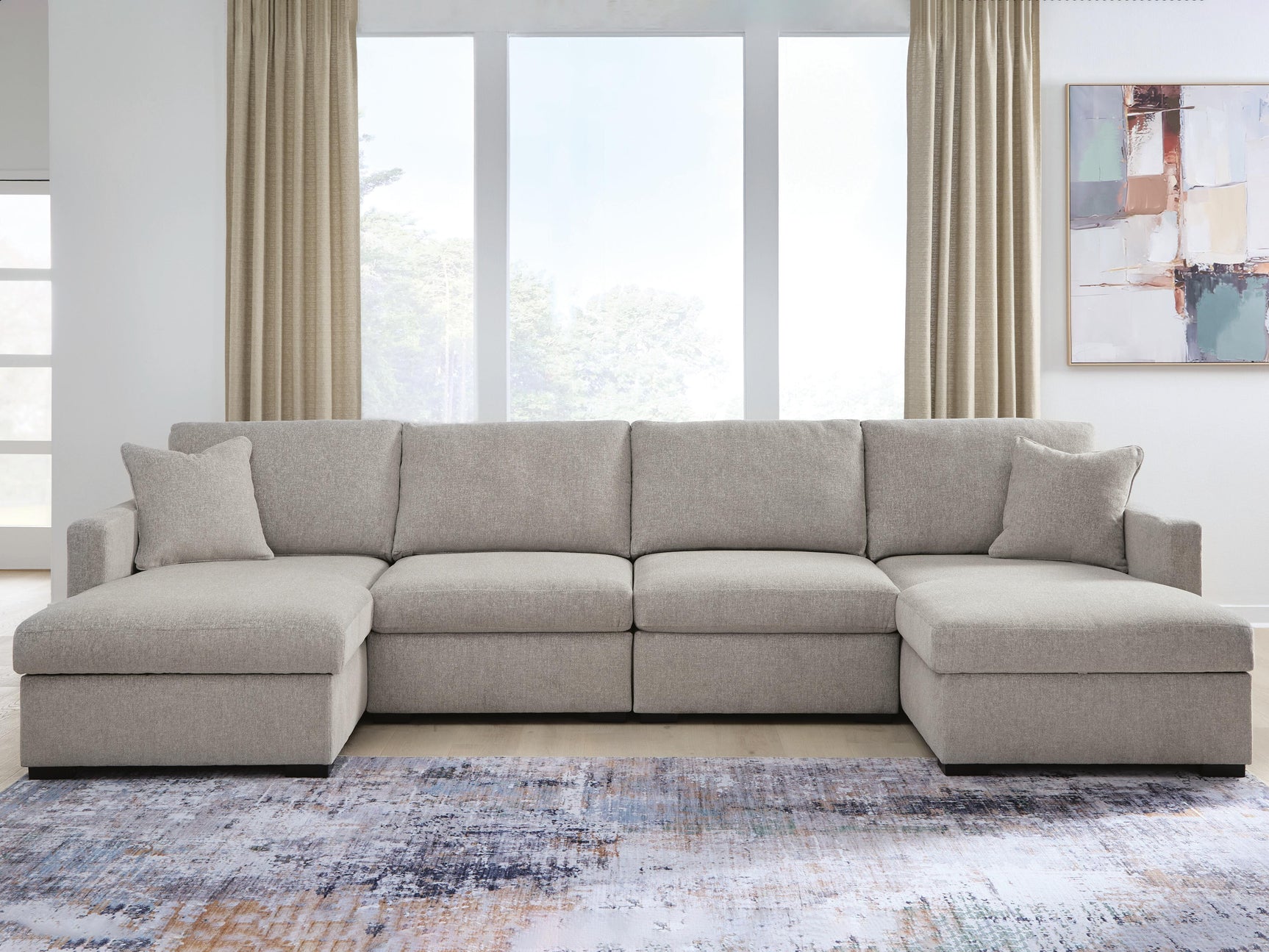 Tampa Furniture Outlet - Ashley Furniture - ModMax Luxe Sectional - RAF 4-Piece Double Chaise Sectional / Flint - 68605S16