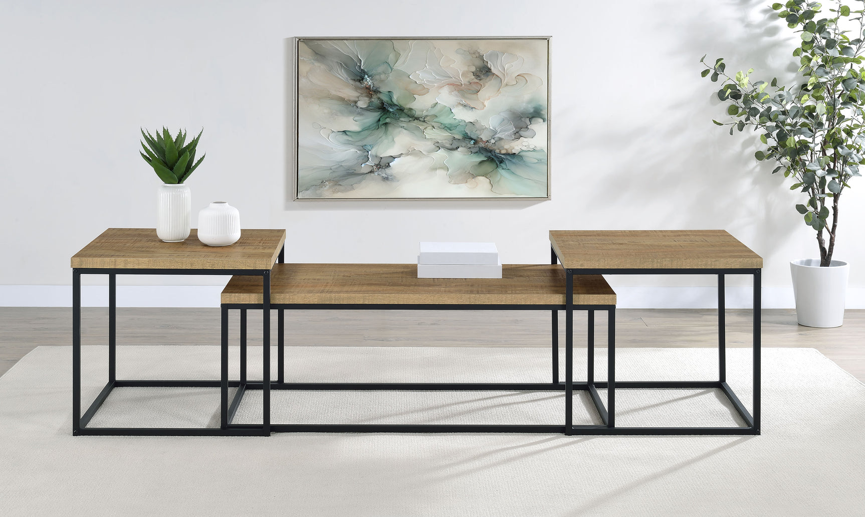 Tampa Furniture Outlet - Coaster - Straden 3-piece Engineered Wood Coffee Table Set Mango and Black - 700144