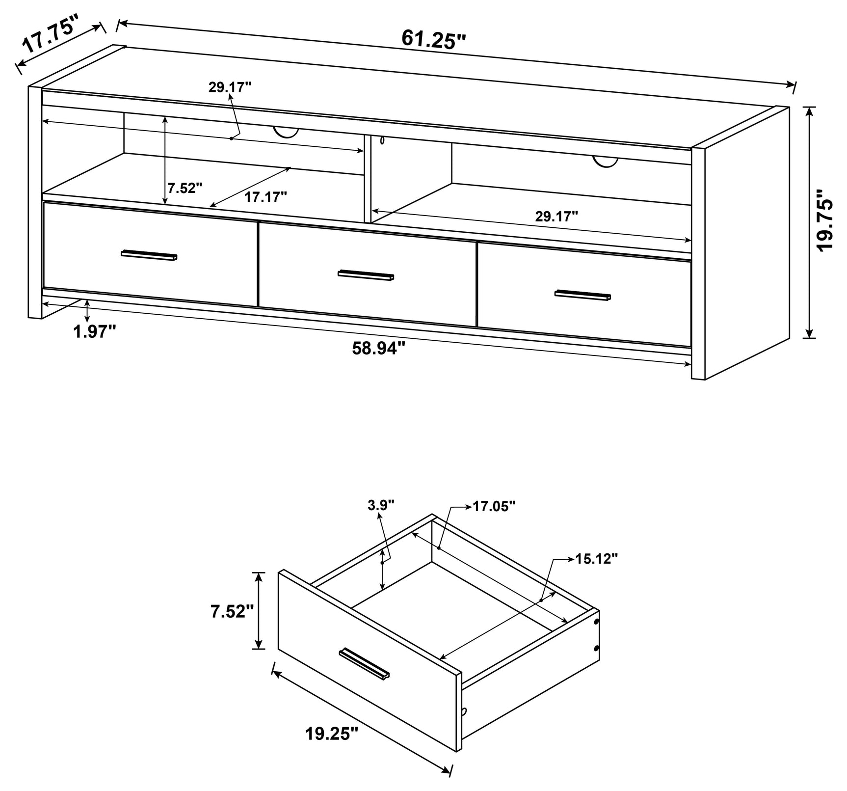 Alton 3-drawer Engineered Wood 61-inch TV Stand Black Oak - Tampa Furniture Outlet