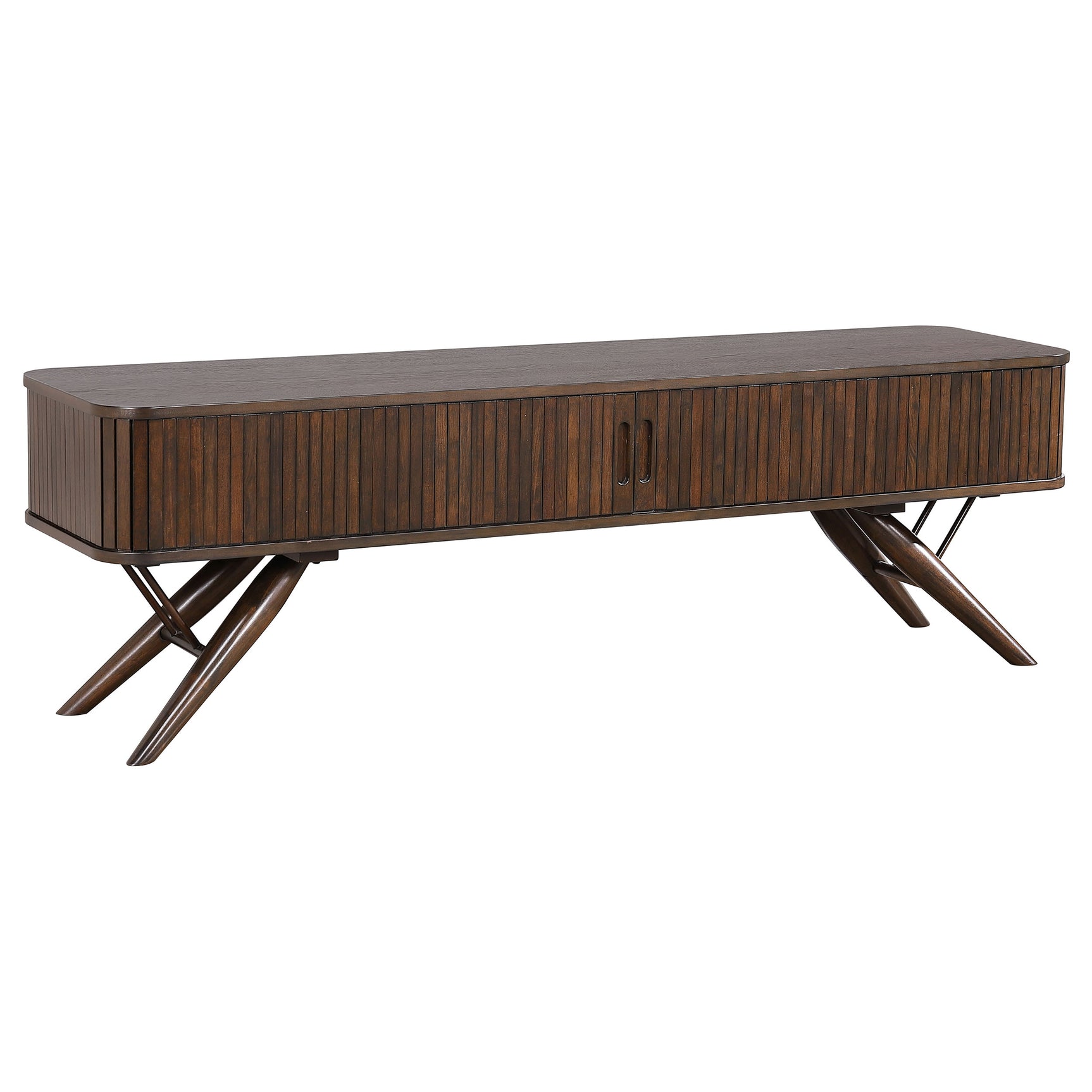 Valna Wood 71-inch TV Stand with Sliding Doors Walnut - Tampa Furniture Outlet