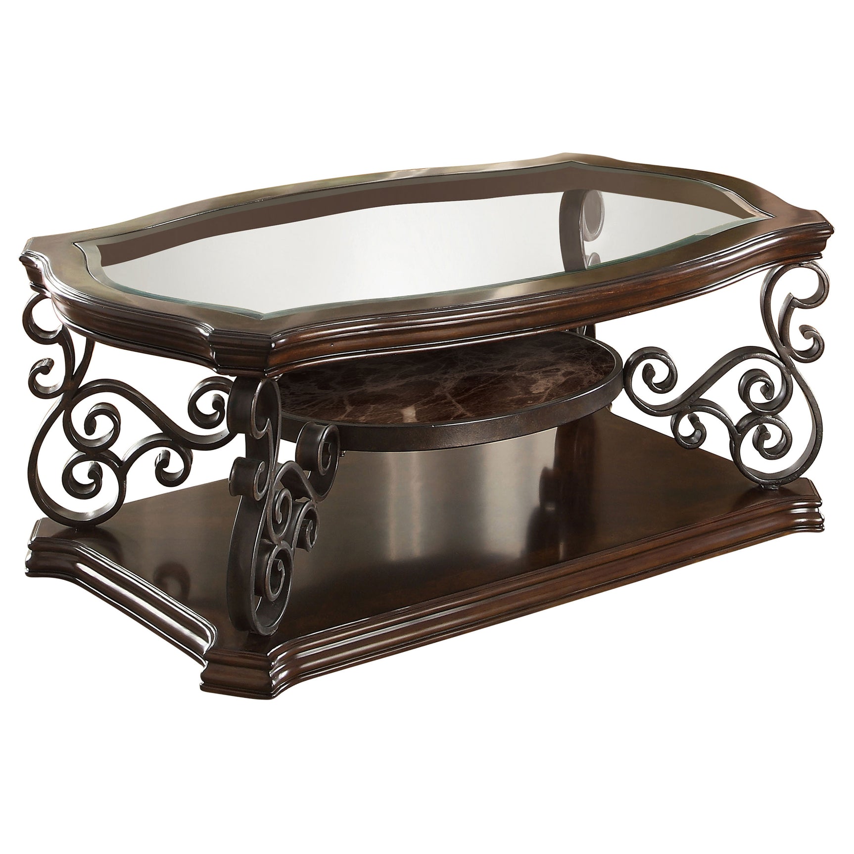 Tampa Furniture Outlet - Coaster - Laney 1-shelf Glass Top Rectangular Coffee Table Deep Merlot - 702448