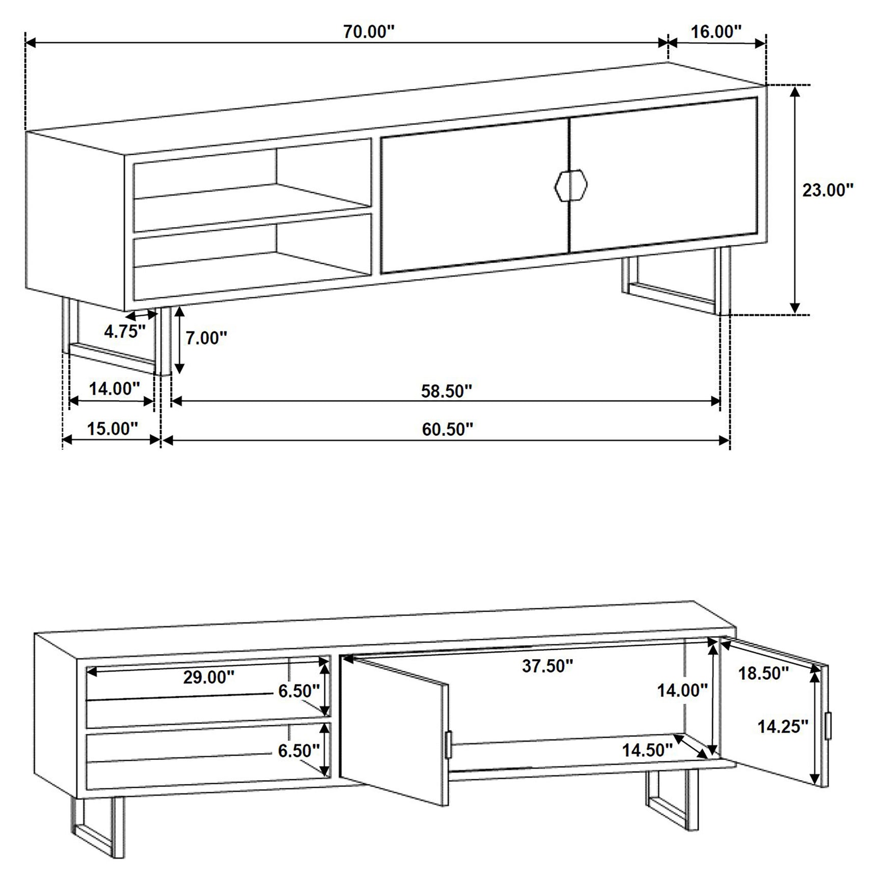 Marsden 2-door Mango Wood 70-inch TV Stand Charcoal Black - Tampa Furniture Outlet