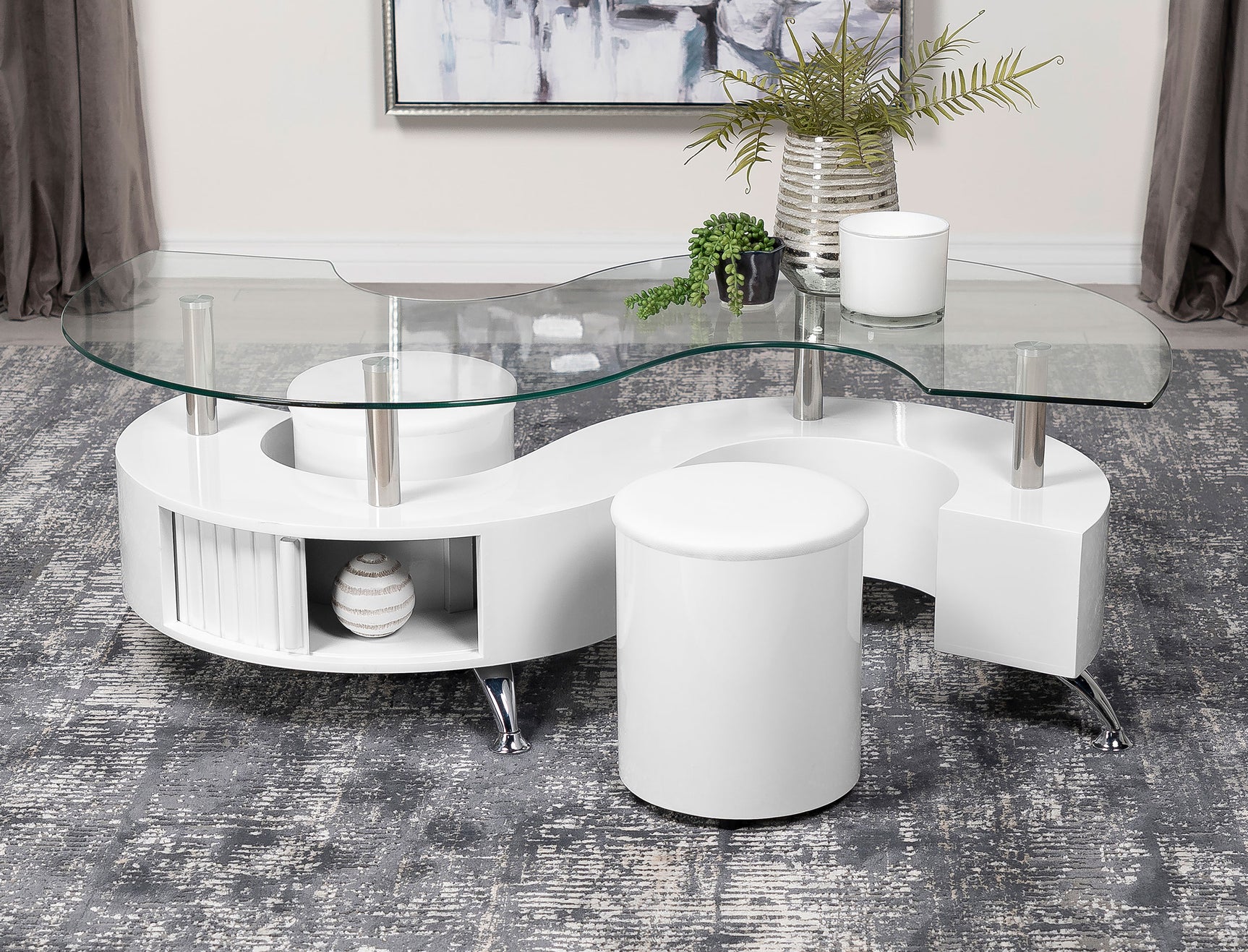 Tampa Furniture Outlet - Coaster - Buckley 3-piece Coffee Table and Stools Set White High Gloss - 703400