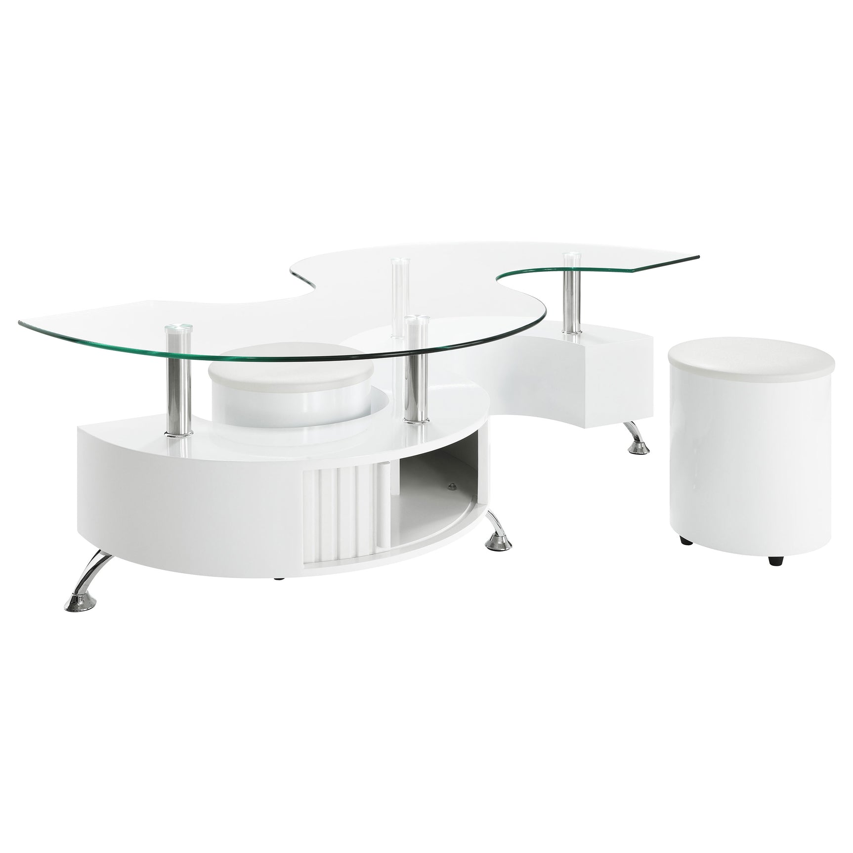 Buckley 3-piece Coffee Table and Stools Set White High Gloss - Tampa Furniture Outlet