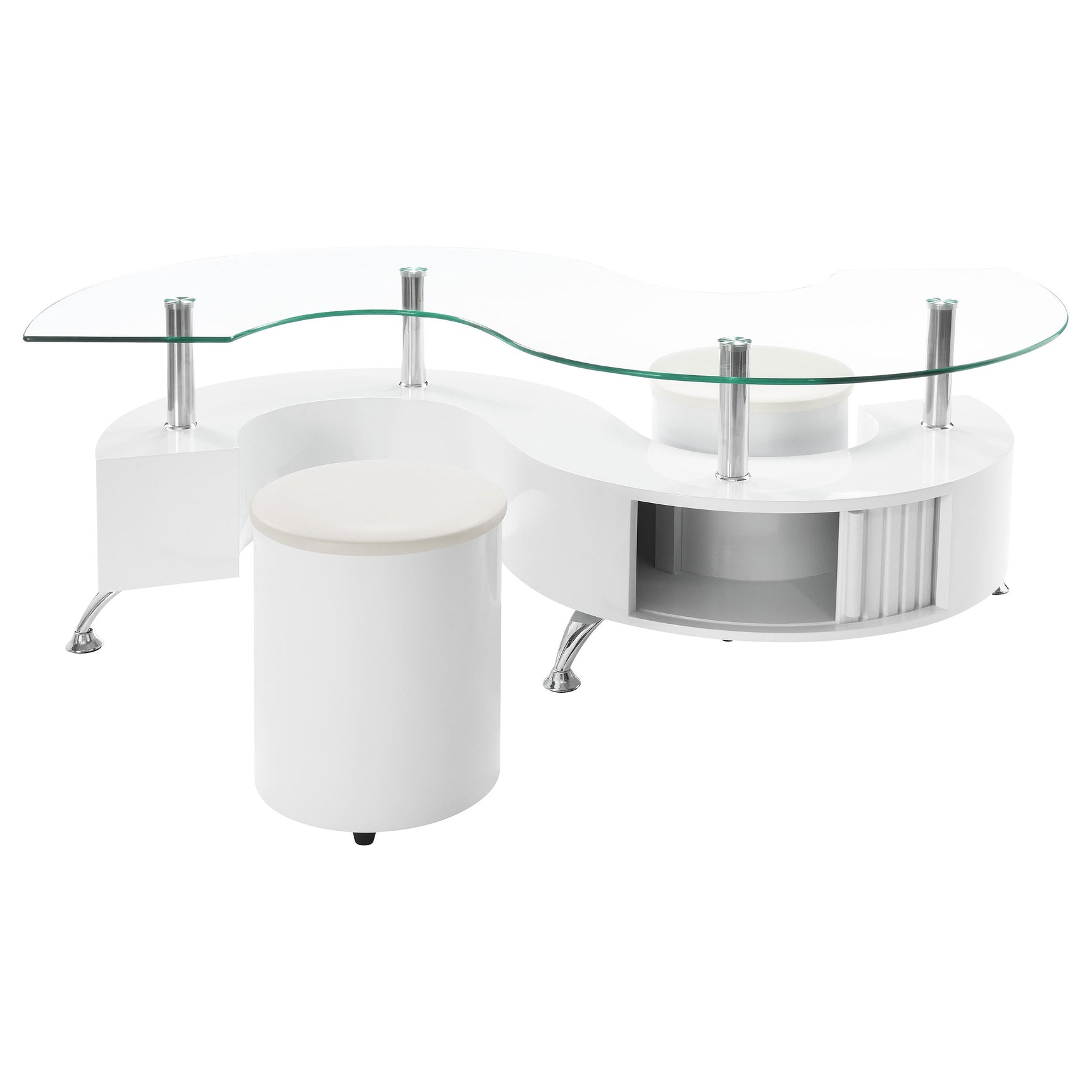 Buckley 3-piece Coffee Table and Stools Set White High Gloss - Tampa Furniture Outlet