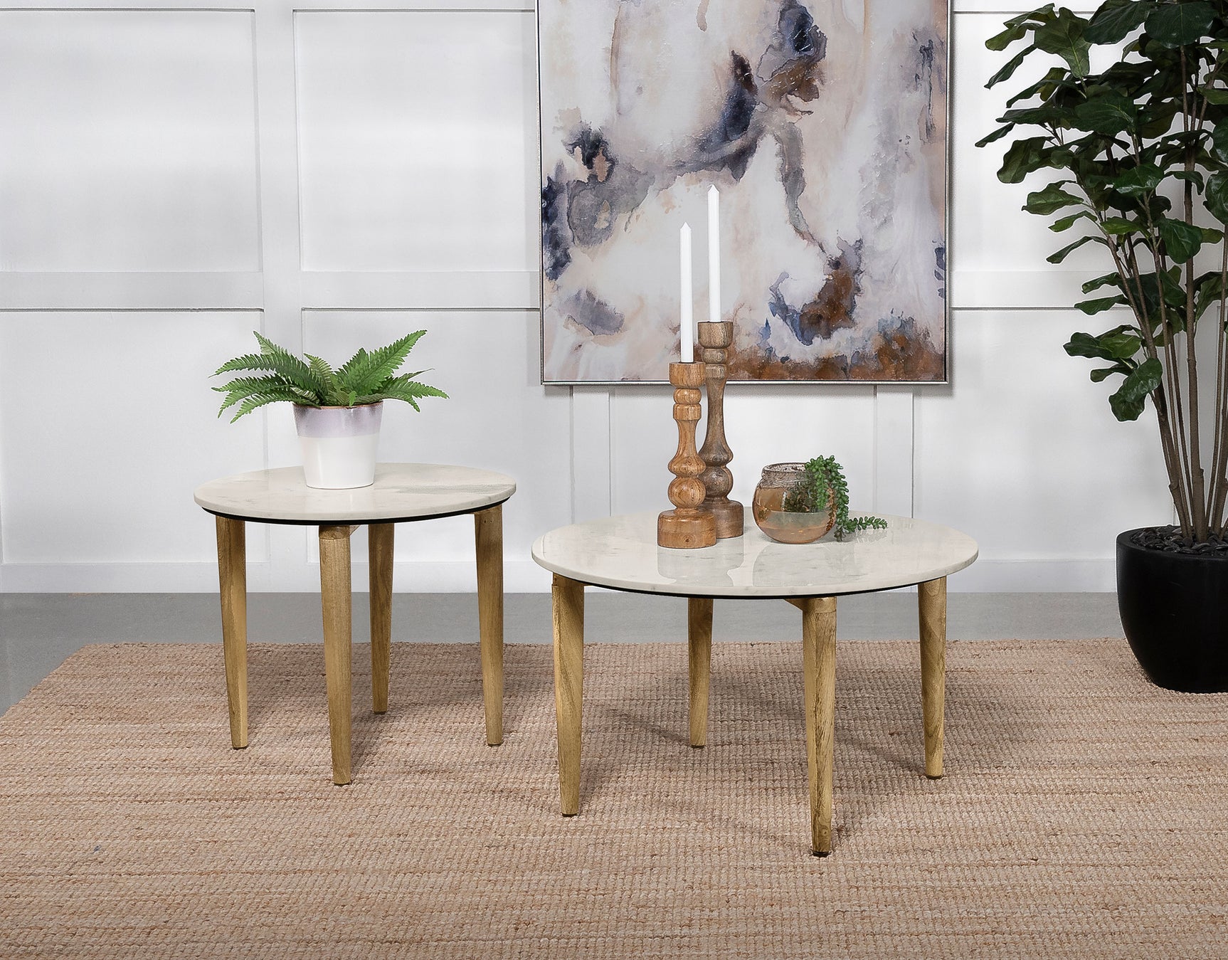 Aldis Round Marble Top Coffee Table White and Natural - Tampa Furniture Outlet